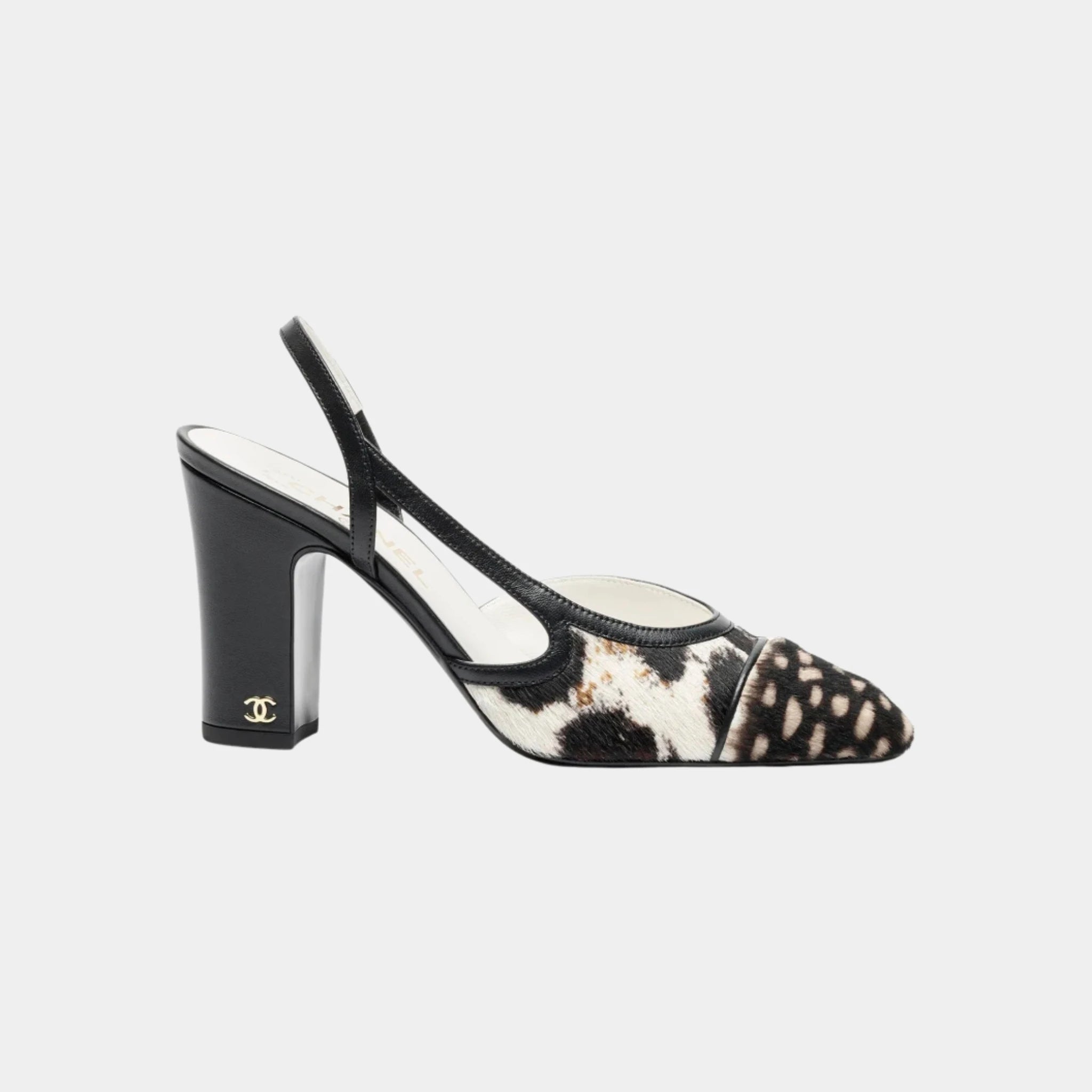 Chanel Slingback in Calfskin &amp; Lambskin, White, Black, Brown, Side