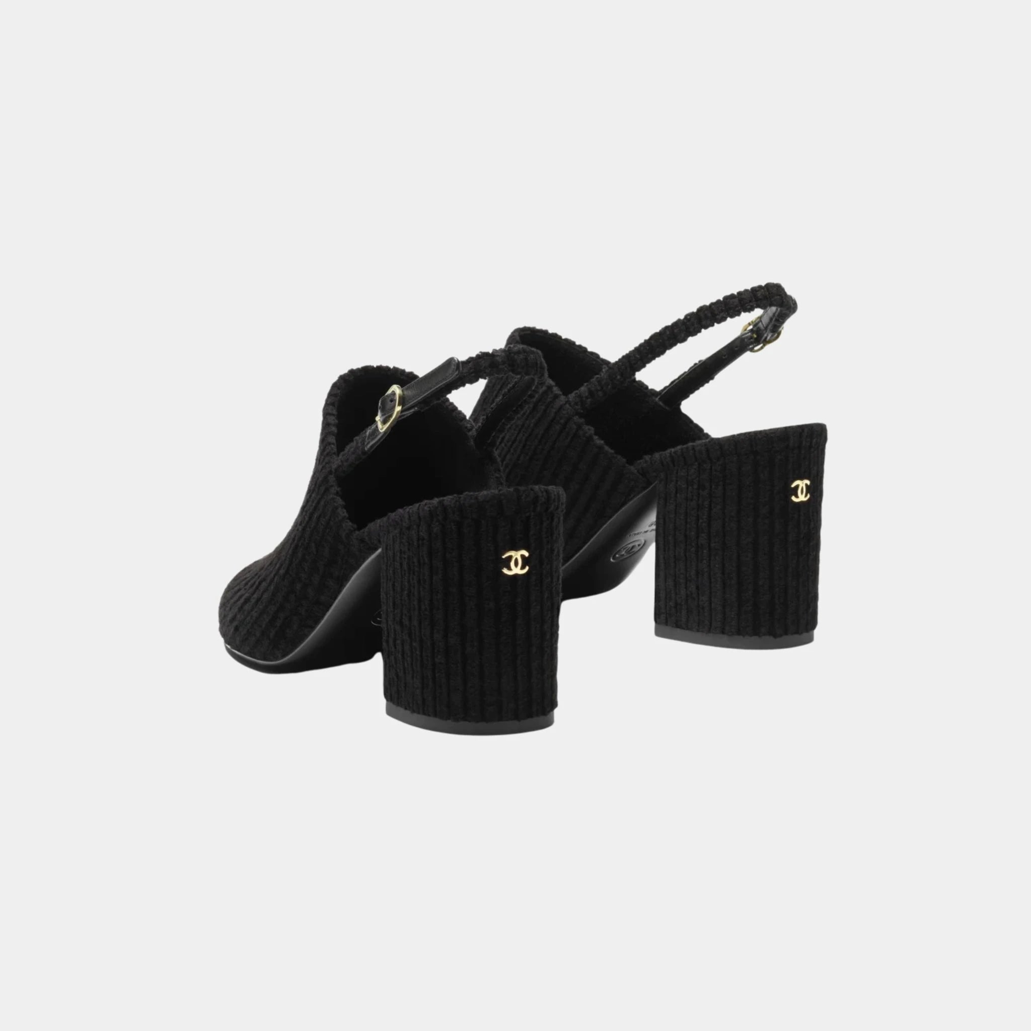Chanel Slingbacks Corduroy &amp; Grosgrain, Black, Back