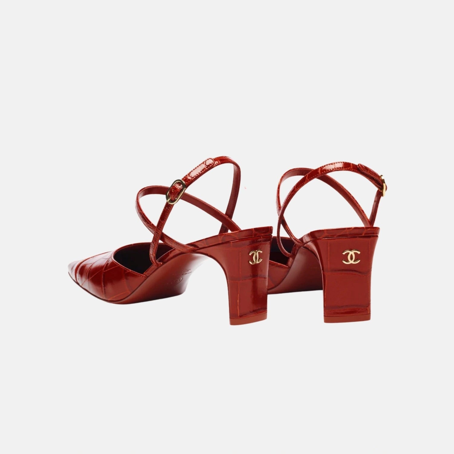 Chanel Slingbacks Crocodile Embossed Calfskin in Dark Red, Back