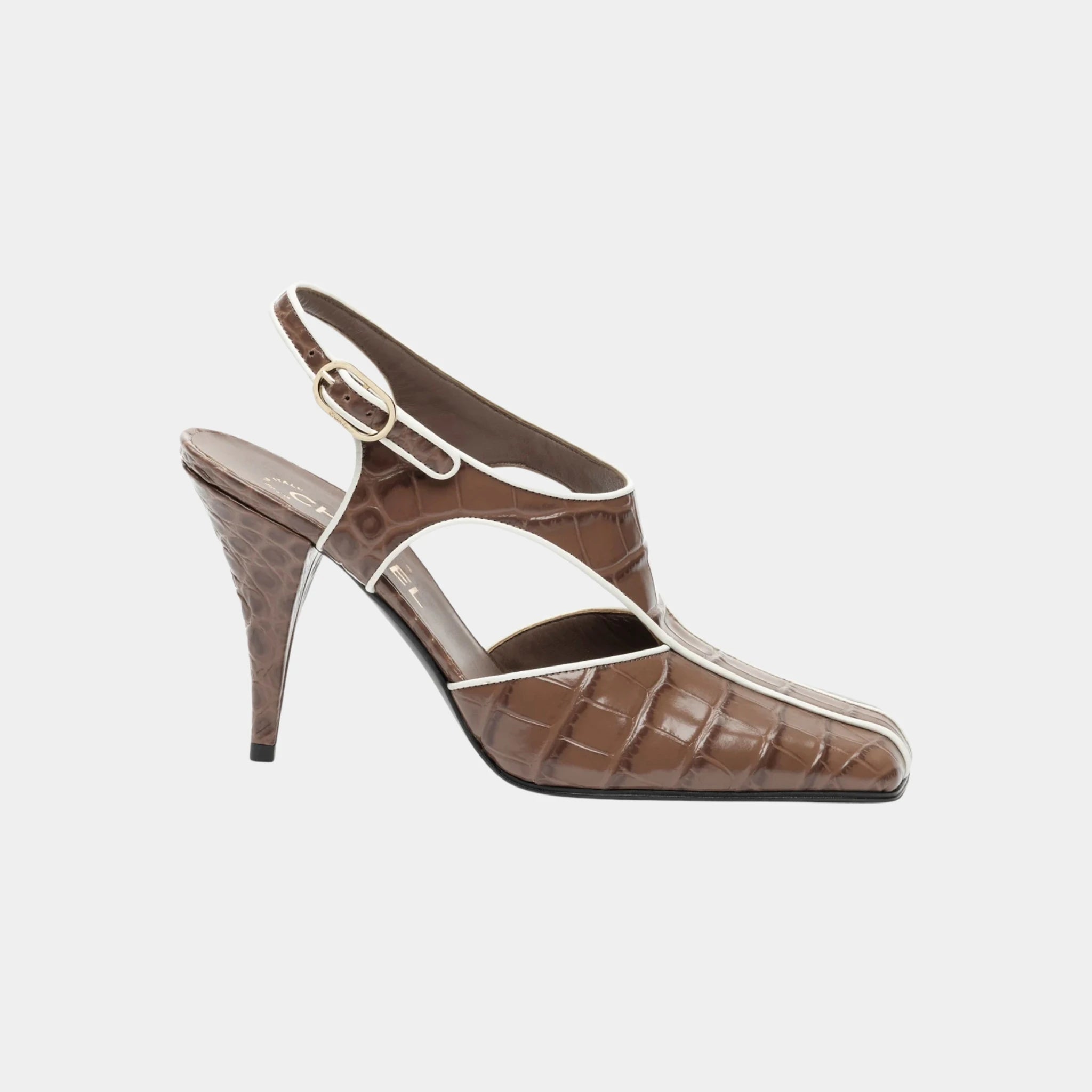 Chanel Slingbacks in Crocodile Embossed Patent Calfskin &amp; Lambskin, Brown, Side