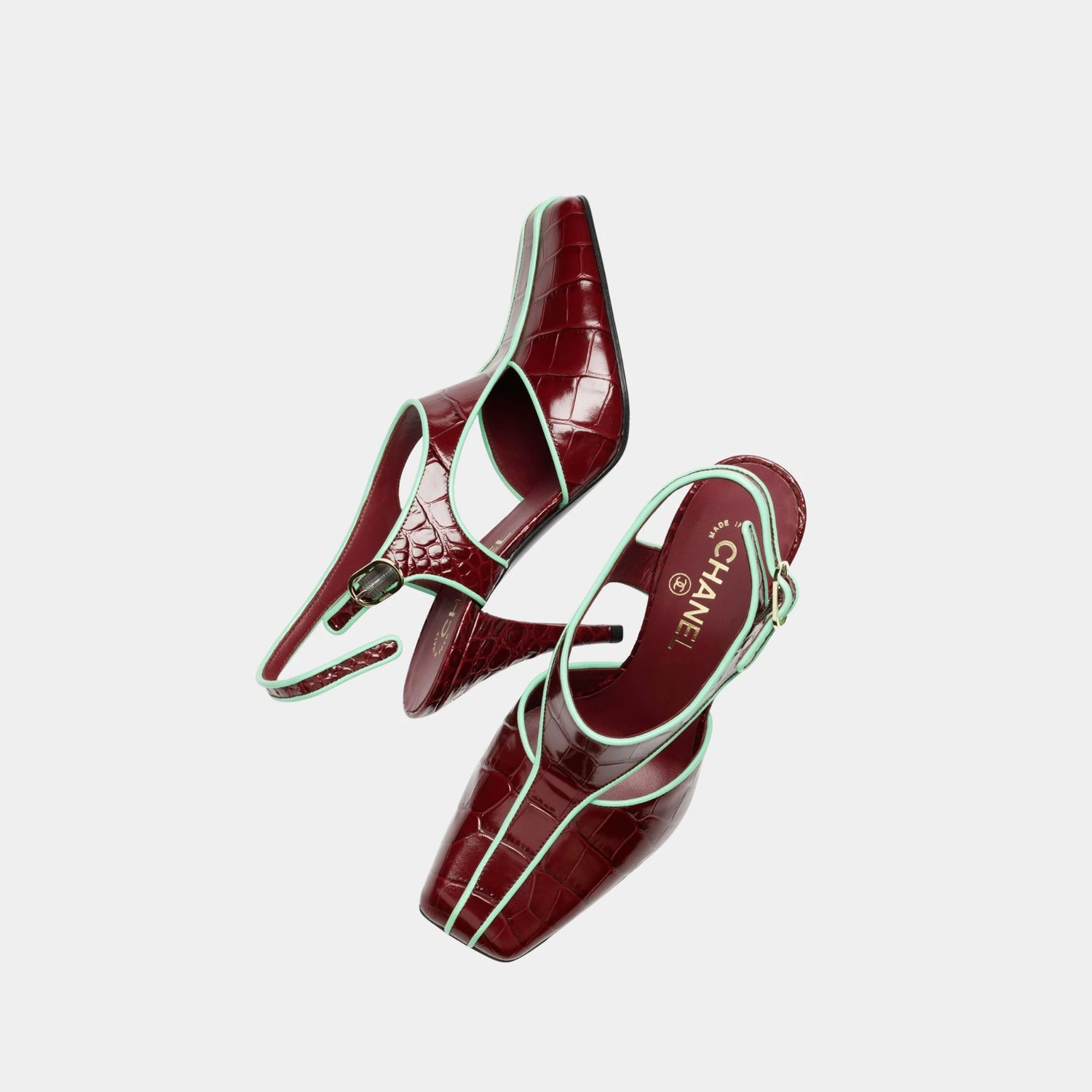 Chanel Slingbacks in Crocodile Embossed Patent Calfskin &amp; Lambskin, Burgundy, Top