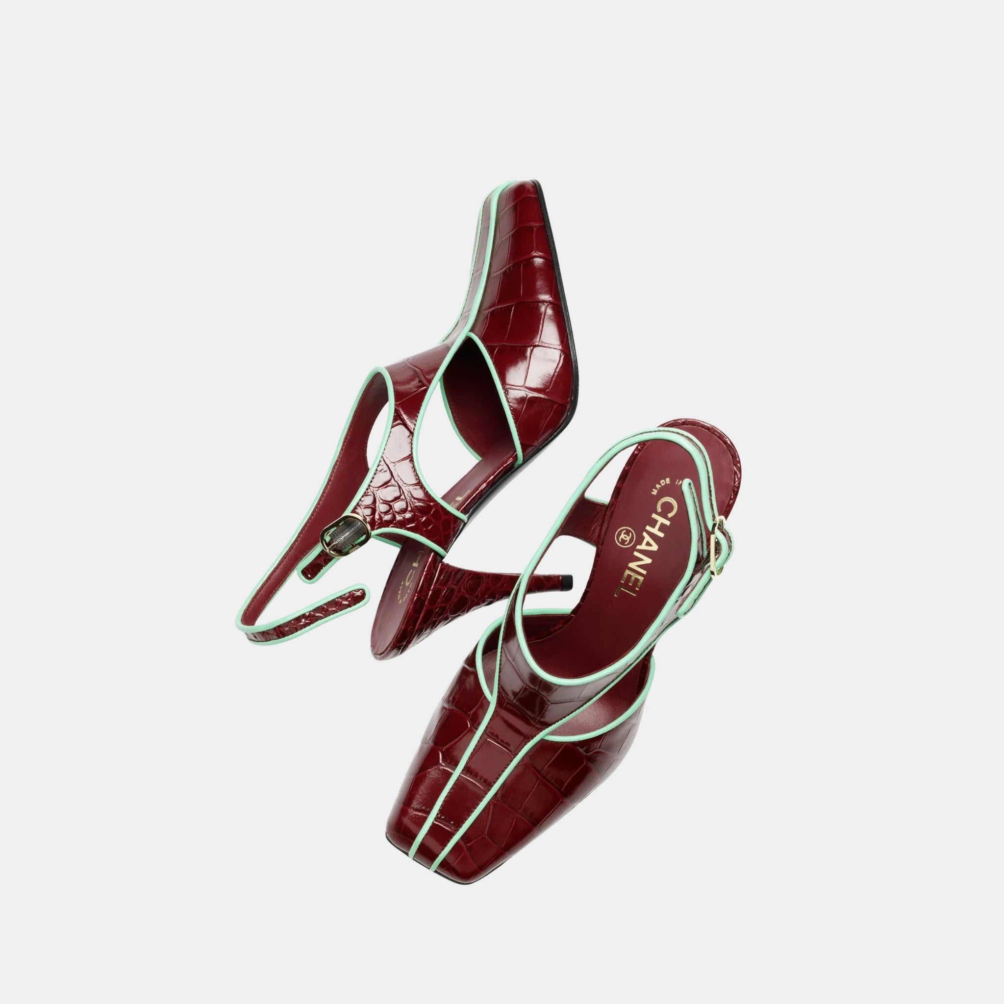 Chanel Slingbacks in Crocodile Embossed Patent Calfskin &amp; Lambskin, Burgundy, Top