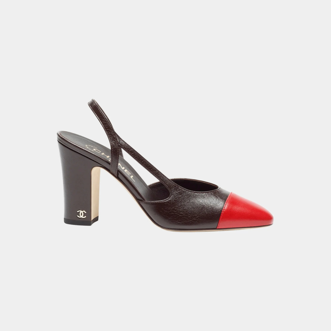 Chanel Slingbacks in Crumpled Shiny Lambskin, Dark Brown, Red, Side