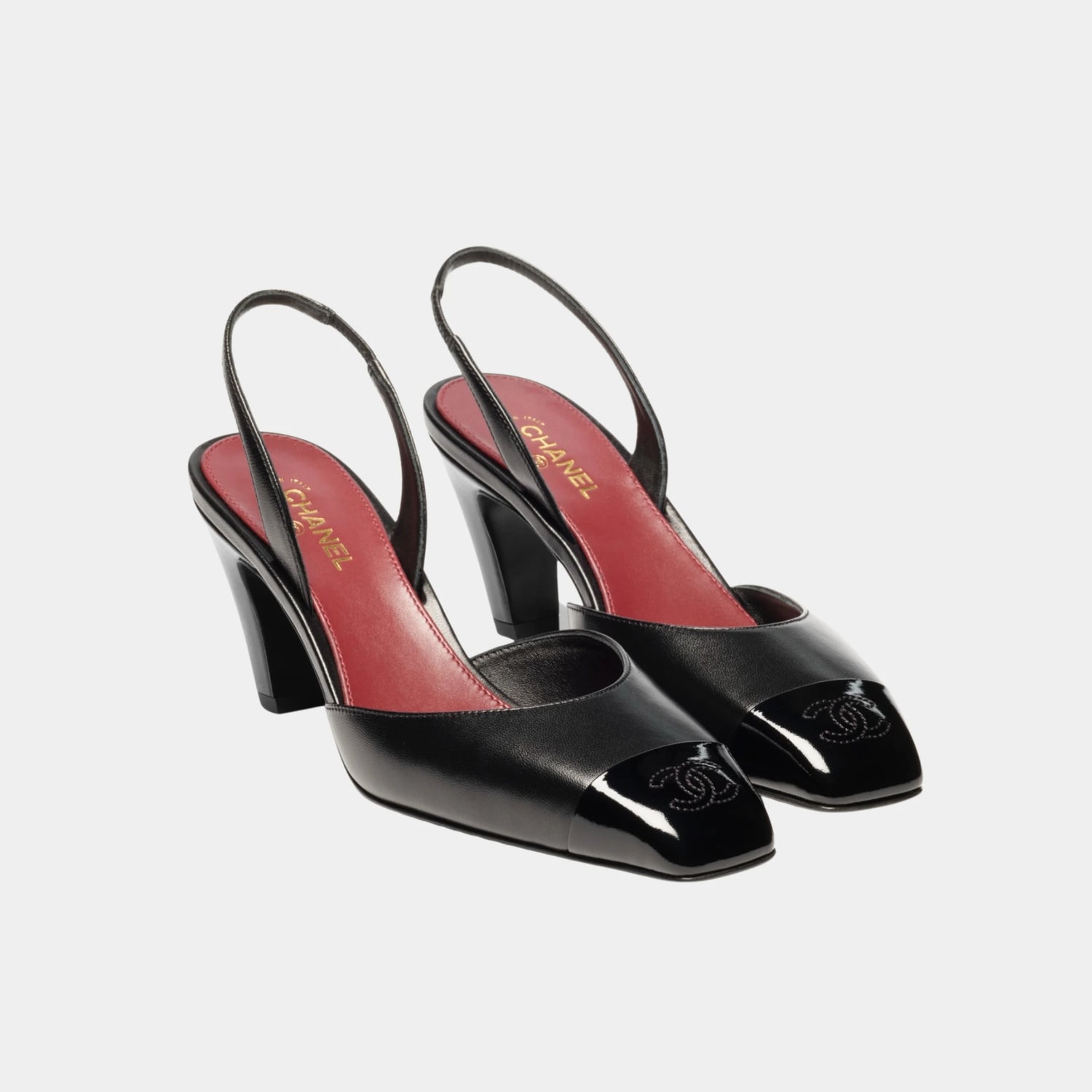 Chanel Slingbacks in Lambskin &amp; Patent Calfskin, Black, Front