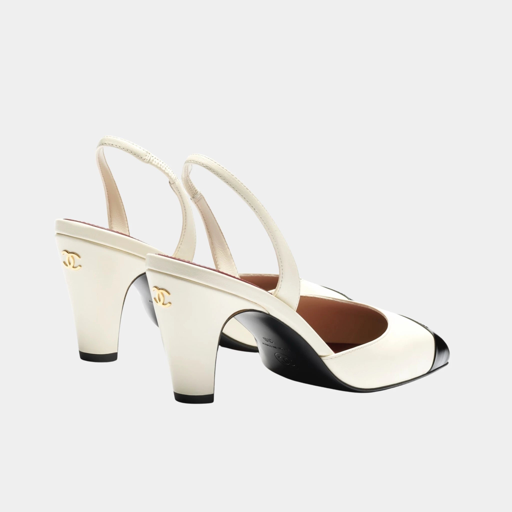 Chanel Slingbacks in Lambskin &amp; Patent Calfskin, Ivory Black, Back
