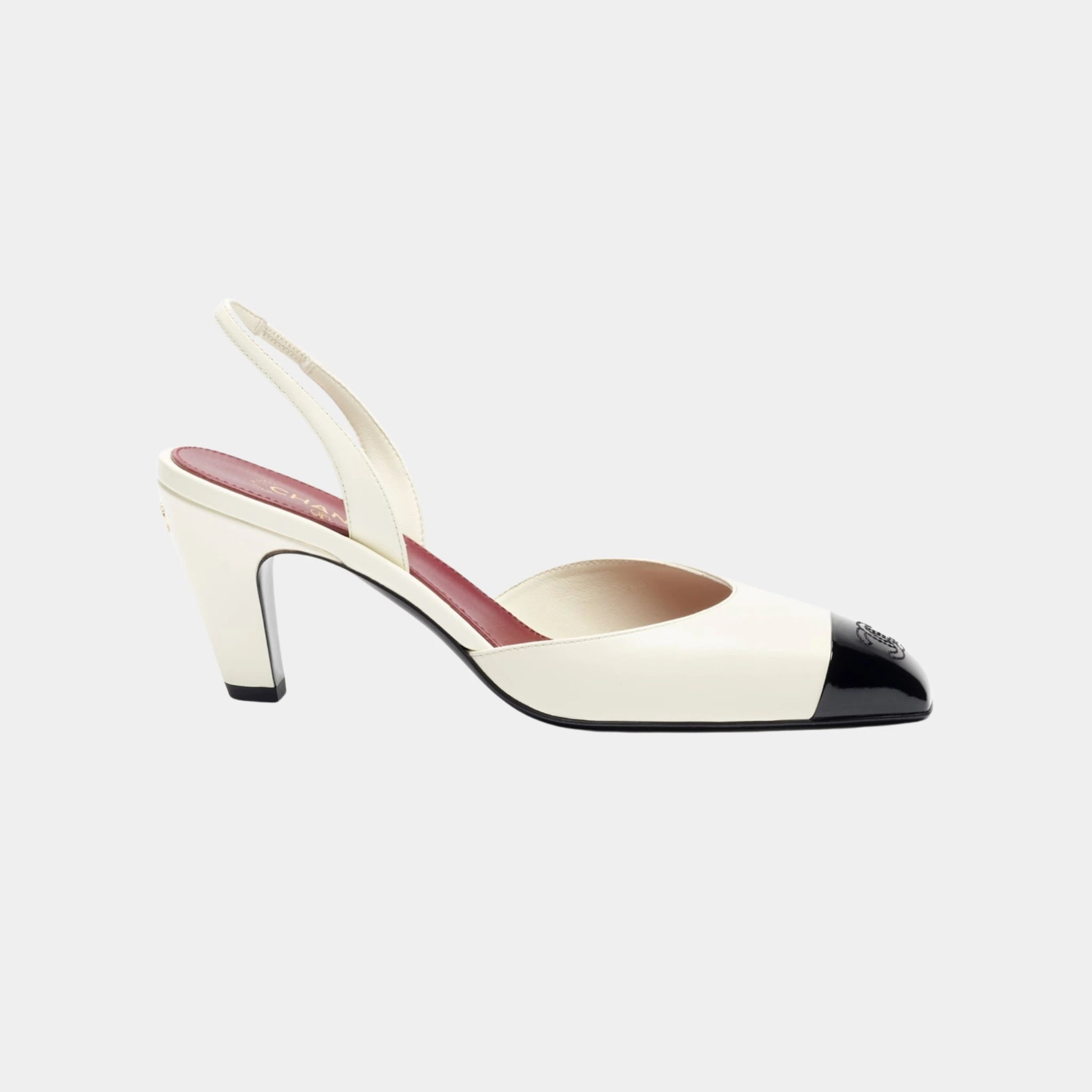 Chanel Slingbacks in Lambskin &amp; Patent Calfskin, Ivory Black, Side