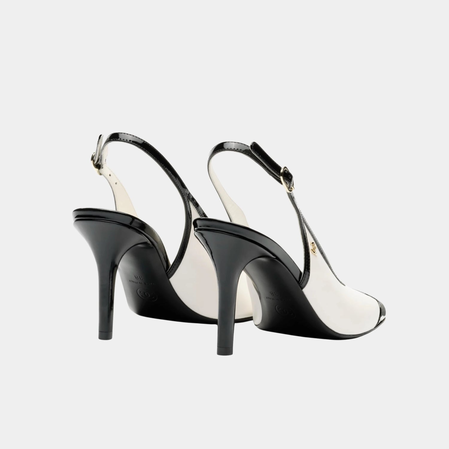 Chanel Slingbacks in Suede Kidskin &amp; Patent Calfskin, White Black, Back