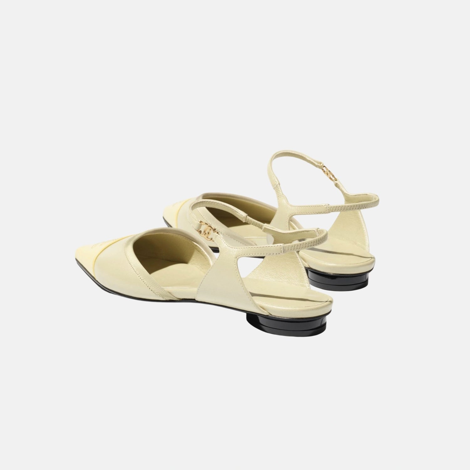 Chanel Slingbacks Beige in Iridescent Lambskin, Light Yellow and Khaki, Back