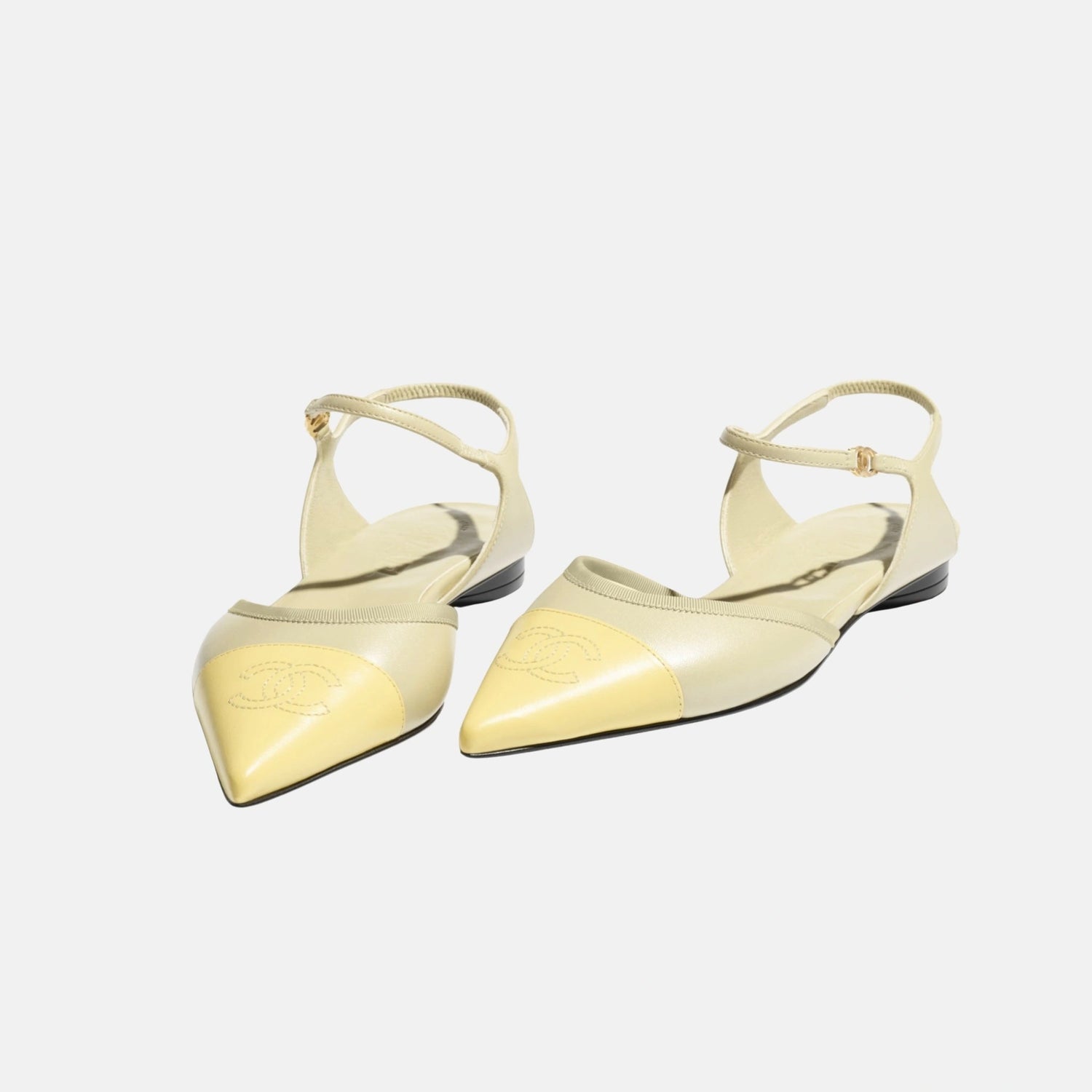 Chanel Slingbacks Beige in Iridescent Lambskin, Light Yellow and Khaki, Front