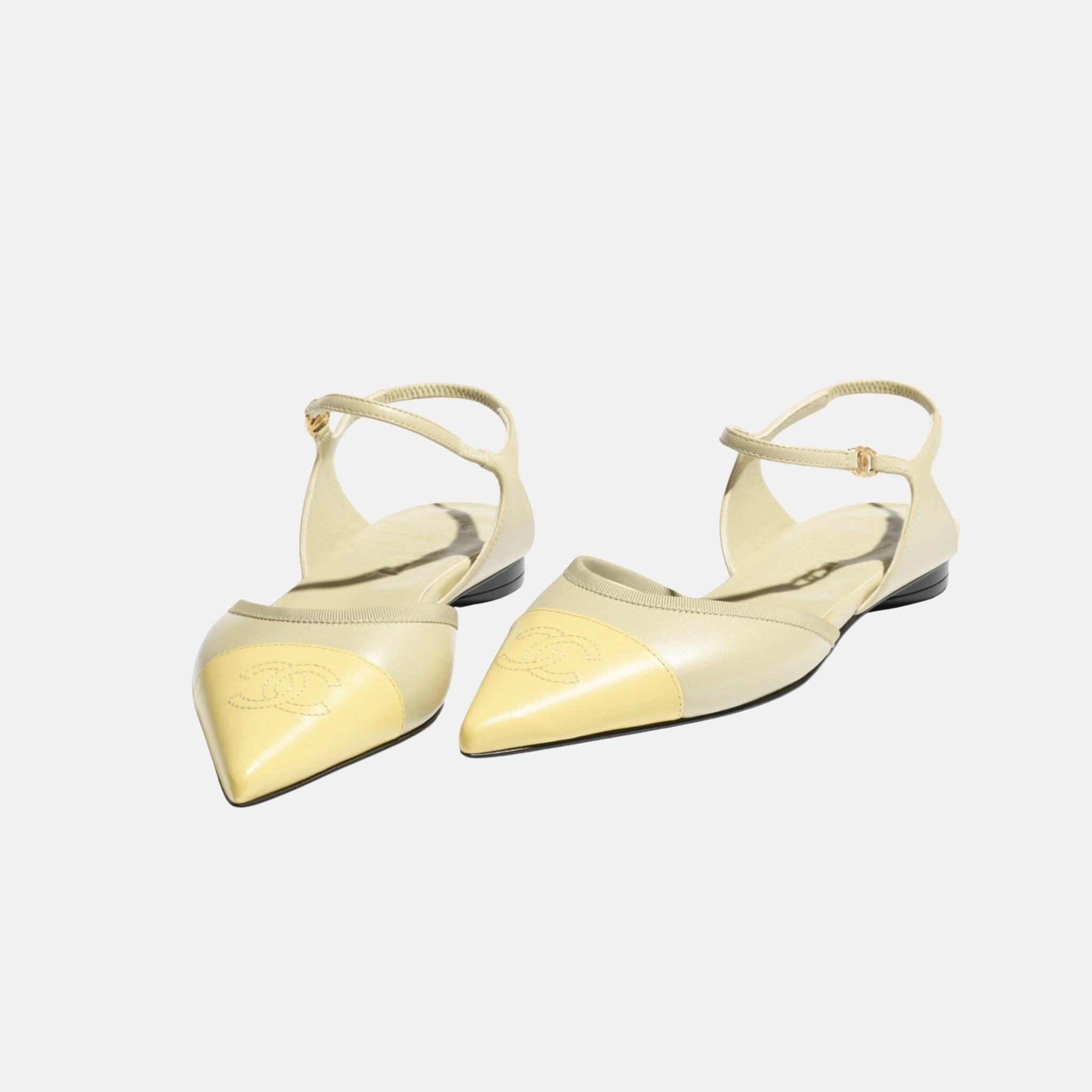 Chanel Slingbacks Beige in Iridescent Lambskin, Light Yellow and Khaki, Front