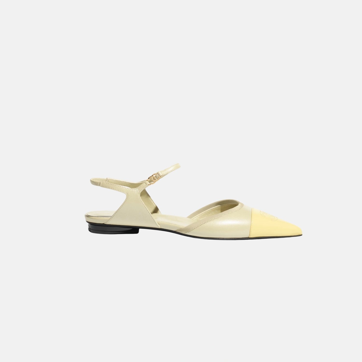 Chanel Slingbacks Beige in Iridescent Lambskin, Light Yellow and Khaki, Side