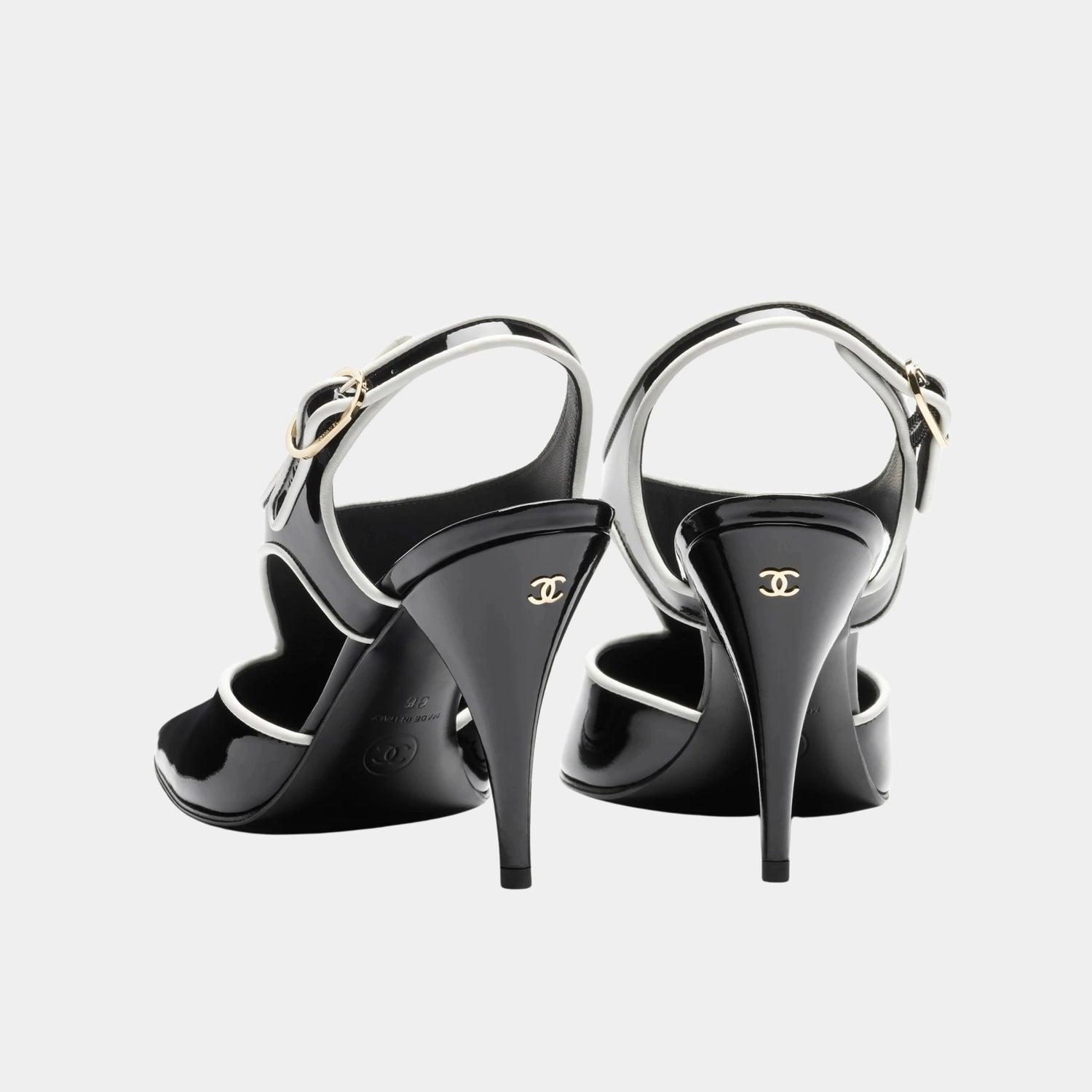 Chanel Slingbacks in Patent Calfskin &amp; Lambskin, Black, White, Back