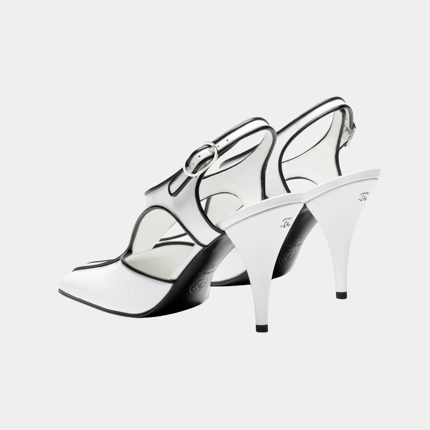 Chanel Slingbacks in Patent Calfskin &amp; Lambskin, White, Black, Back