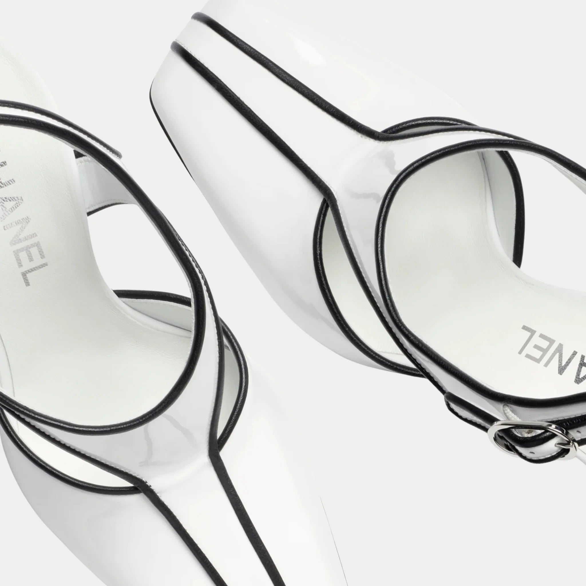 Chanel Slingbacks in Patent Calfskin &amp; Lambskin, White, Black, Top