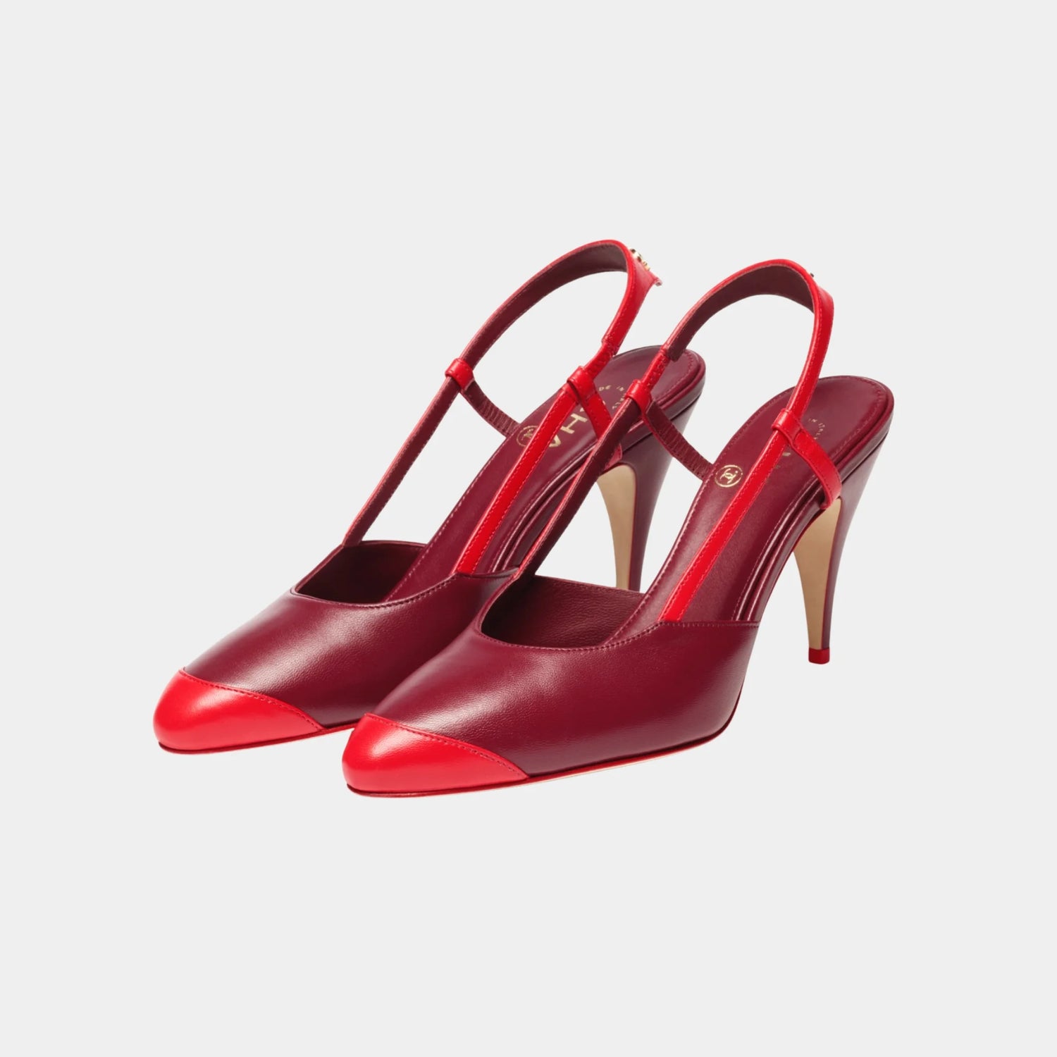 Chanel Slingbacks Lambskin in Burgundy &amp; Red, Front