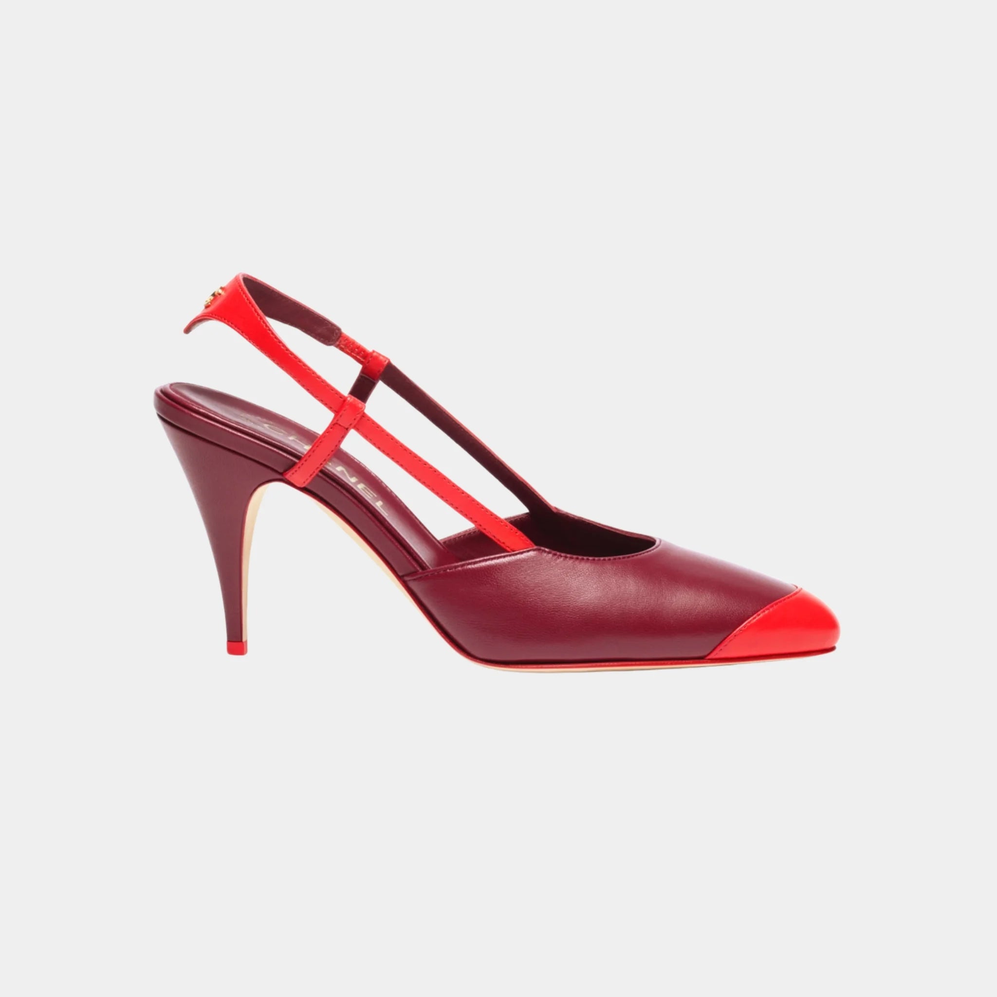 Chanel Slingbacks Lambskin in Burgundy &amp; Red, Side
