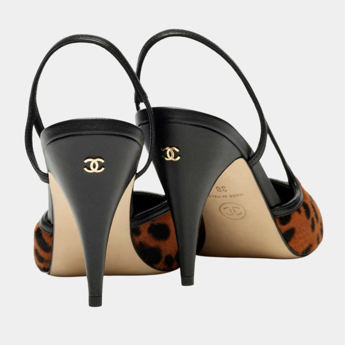Chanel Slingbacks Lambskin & Mixed Fibers Brown Black & White