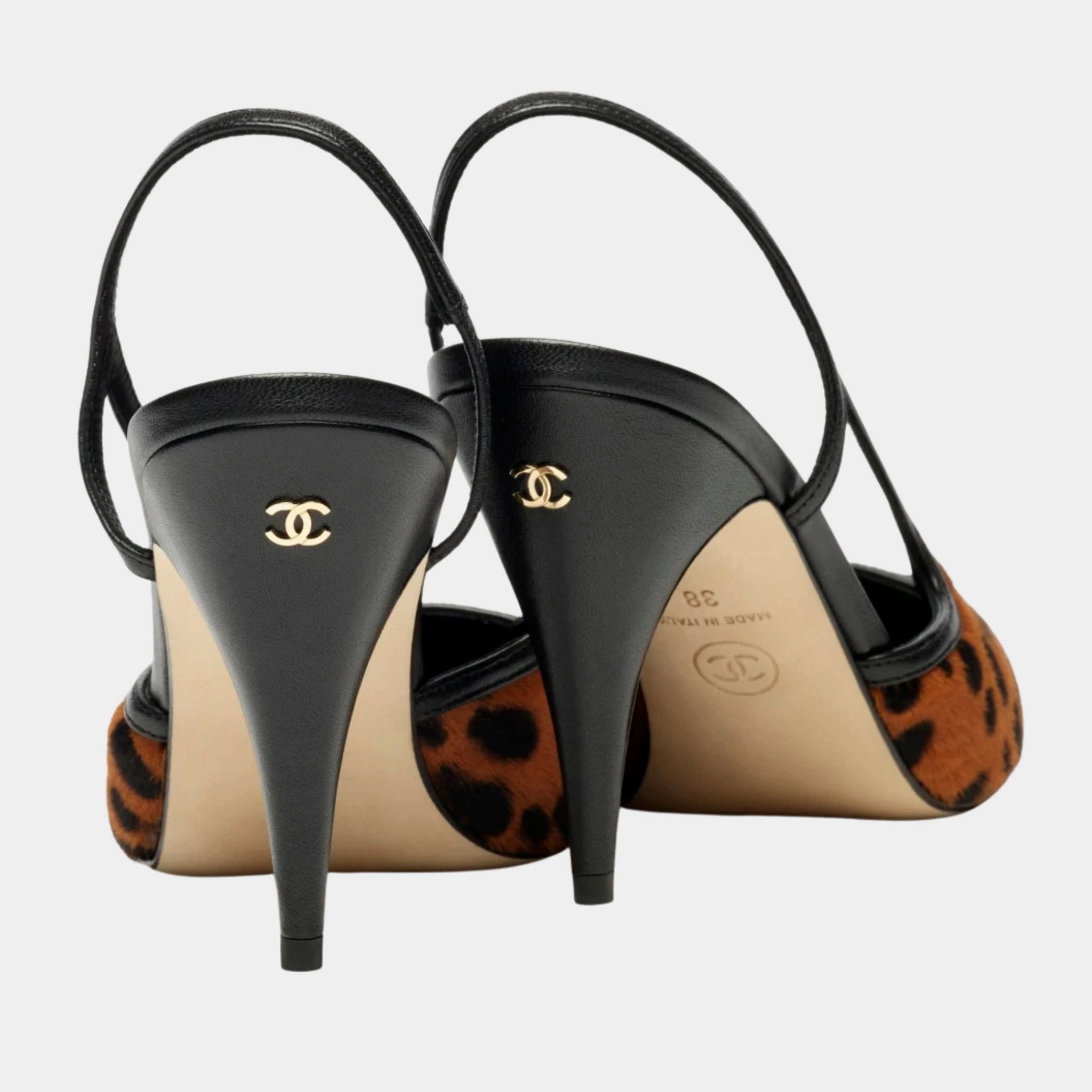 Chanel Slingbacks Lambskin &amp; Mixed Fibers Brown Black &amp; White