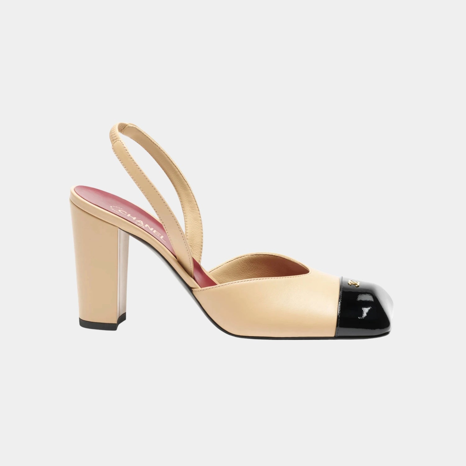 Chanel Slingbacks in Lambskin and Patent Calfskin, Beige, Black, Side