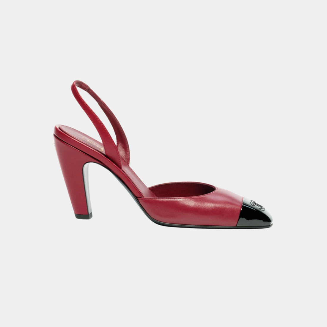 Chanel Slingbacks Lambskin & Patent Calfskin in Burgundy & Black, Side