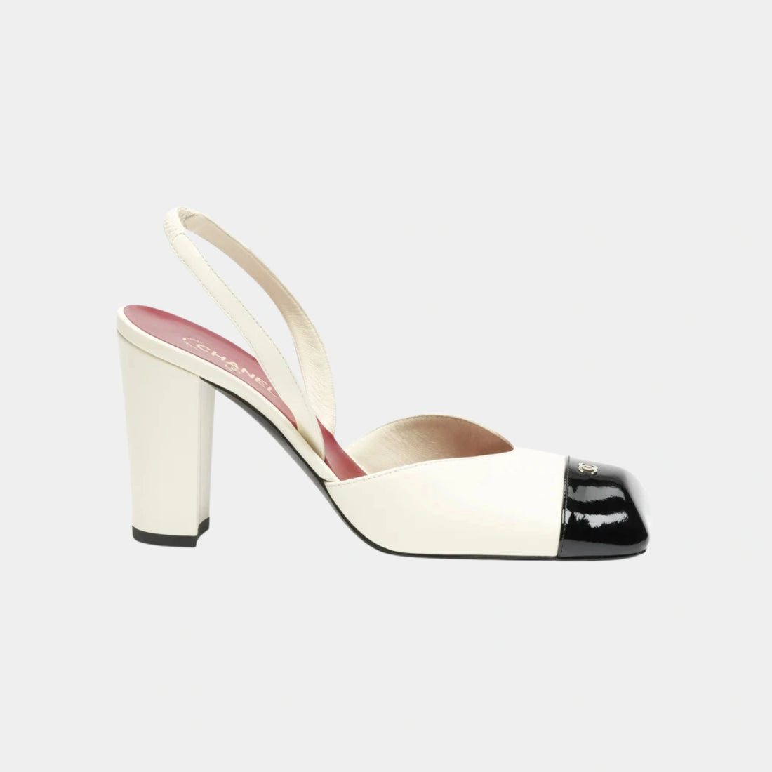 Chanel Slingbacks in Lambskin and Patent Calfskin, Ivory, Black, Side
