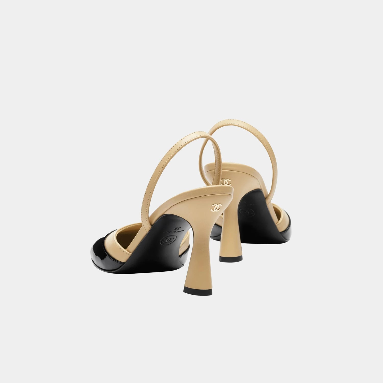 Chanel Slingbacks in Patent Calfskin &amp; Lambskin, Beige, Back