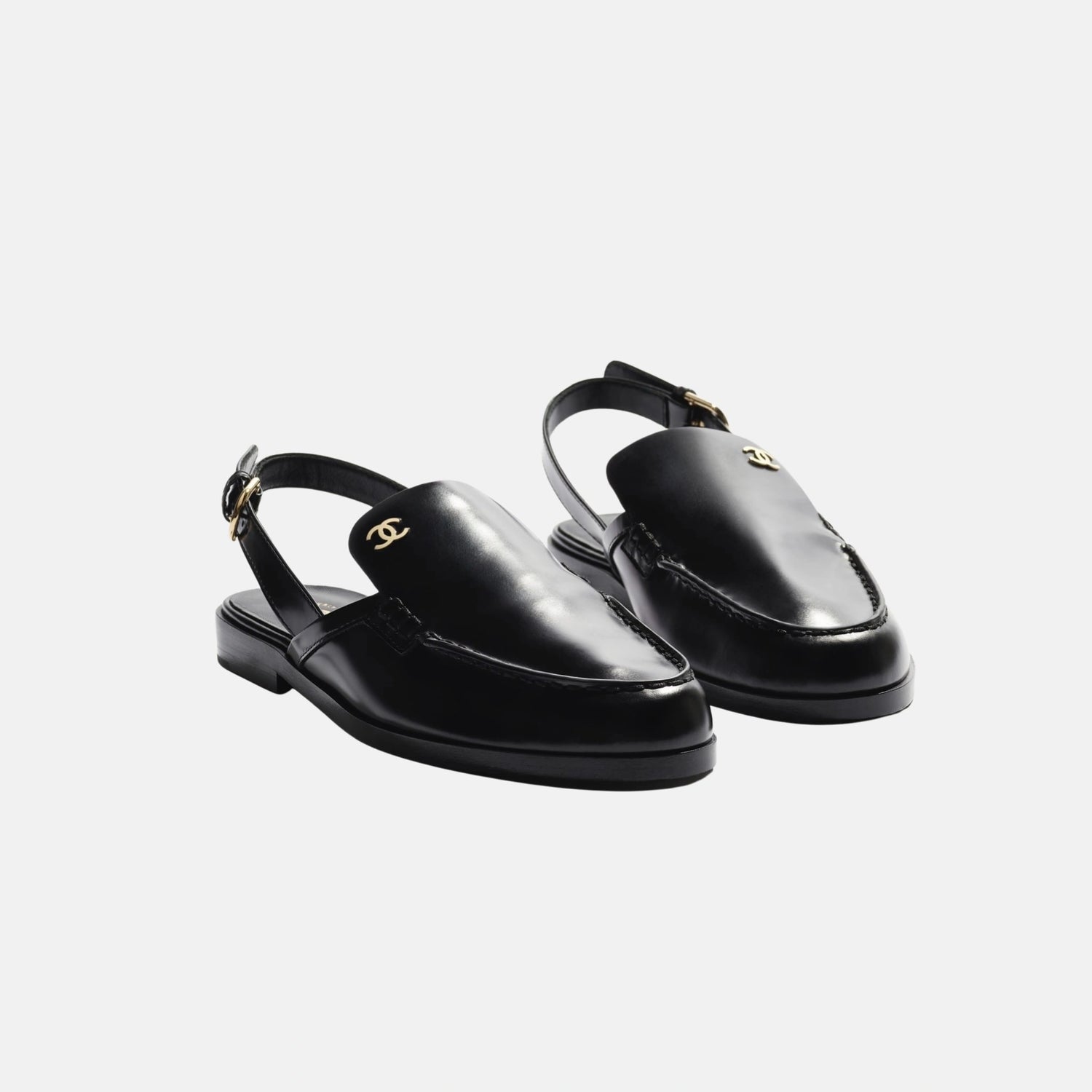 Chanel Slingbacks in Shiny Calfskin, Black, Front