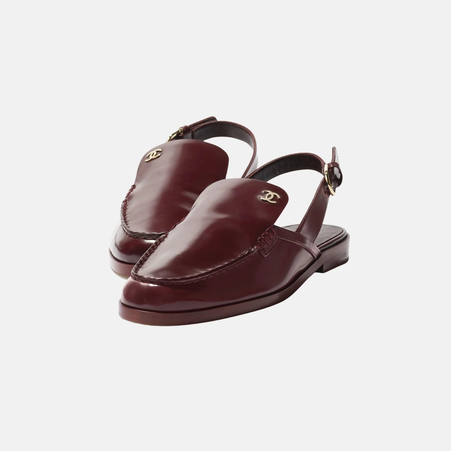 Chanel Slingbacks in Shiny Calfskin, Burgundy, Front