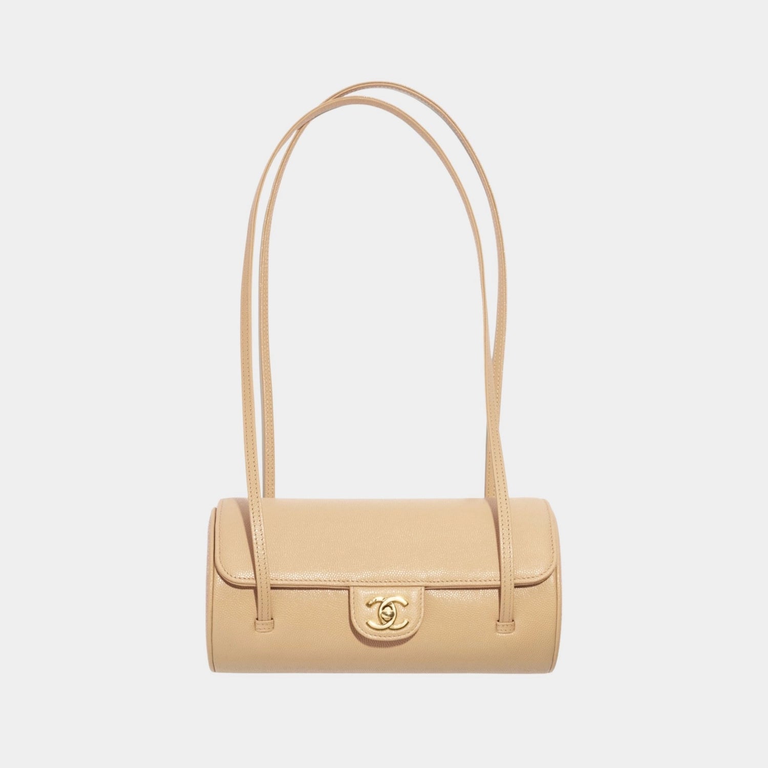 Chanel Small Bowling Bag Grained Calfskin &amp; Gold tone Metal Dark Beige, Front 