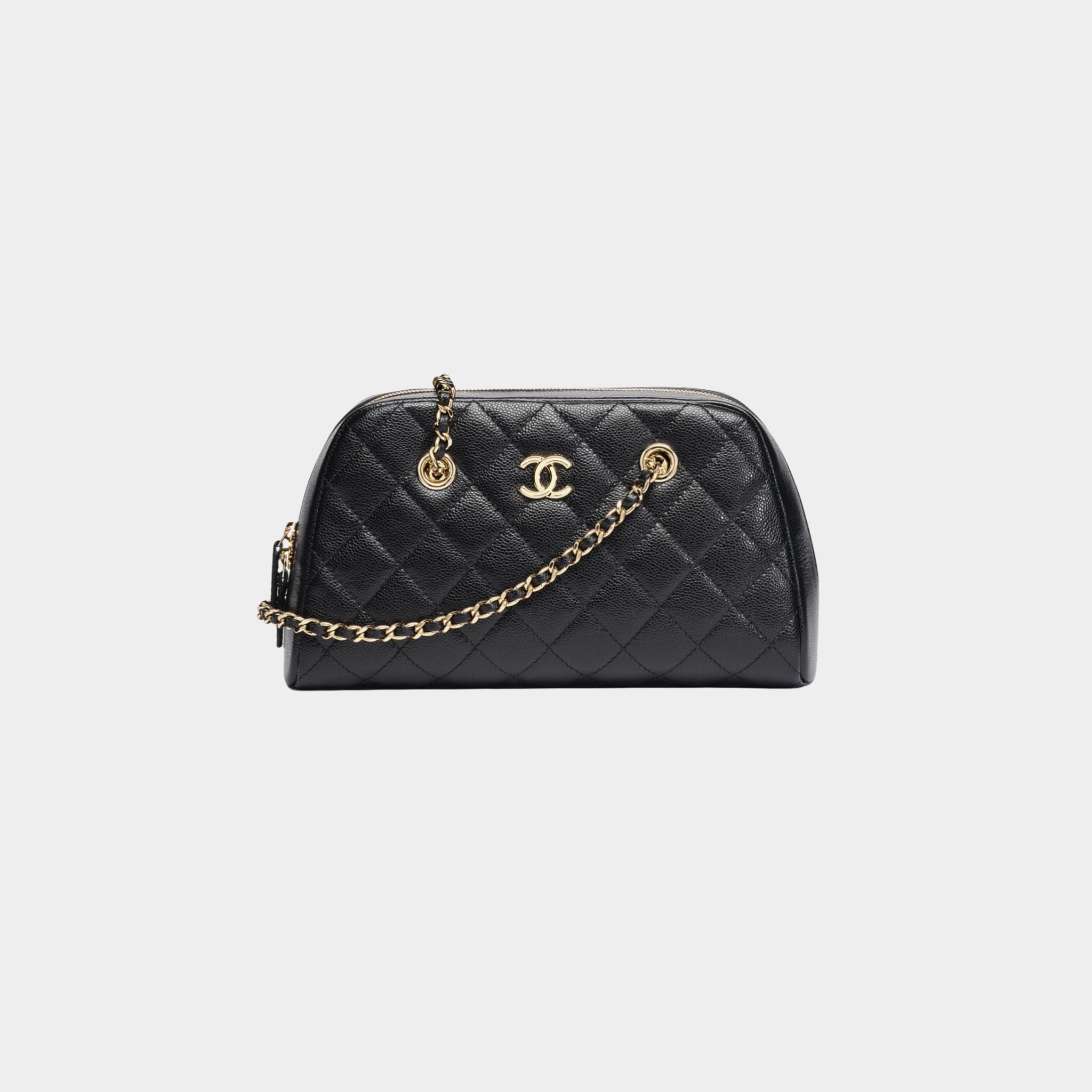 Chanel Small Bowling Bag Grained Shiny Calfskin &amp; Gold Tone Metal , Front 