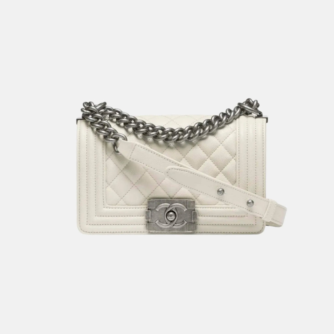 Chanel Small Boy Bag in Shiny Grained Calfskin and Ruthenium, Front