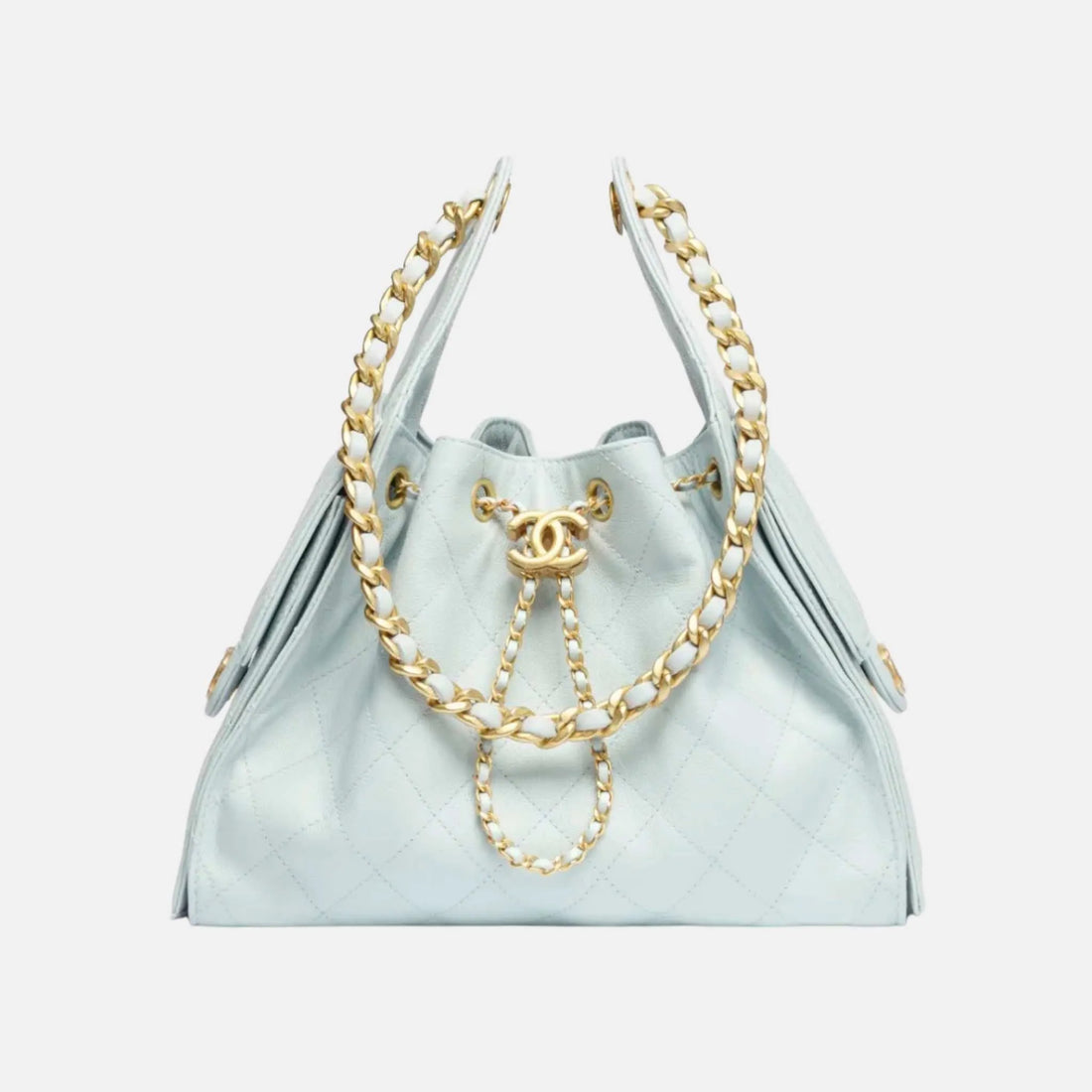 Chanel Small Chanel 25 Bag in Light Blue Calfskin, Front