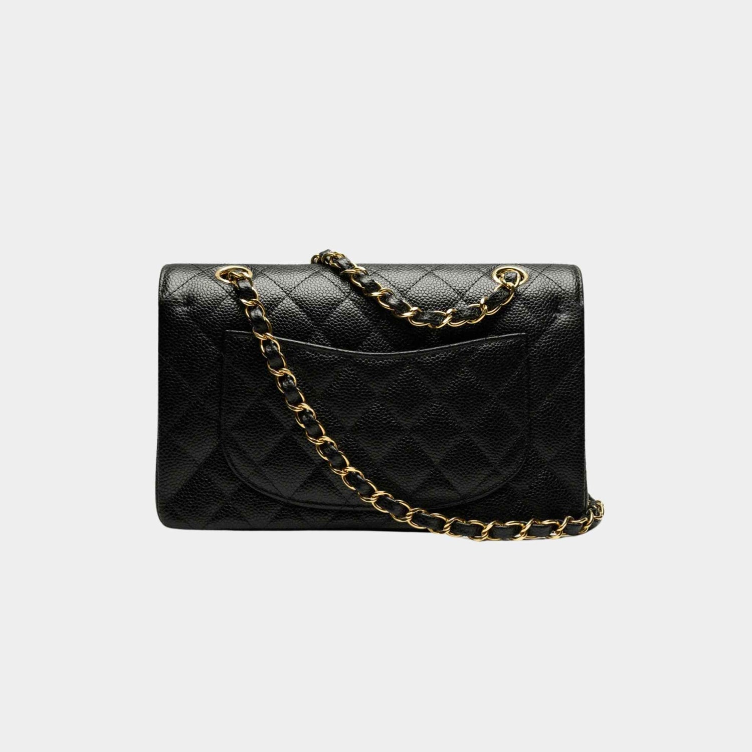 Chanel Small Classic Handbag Grained Calfskin Gold Tone Metal Black, Back