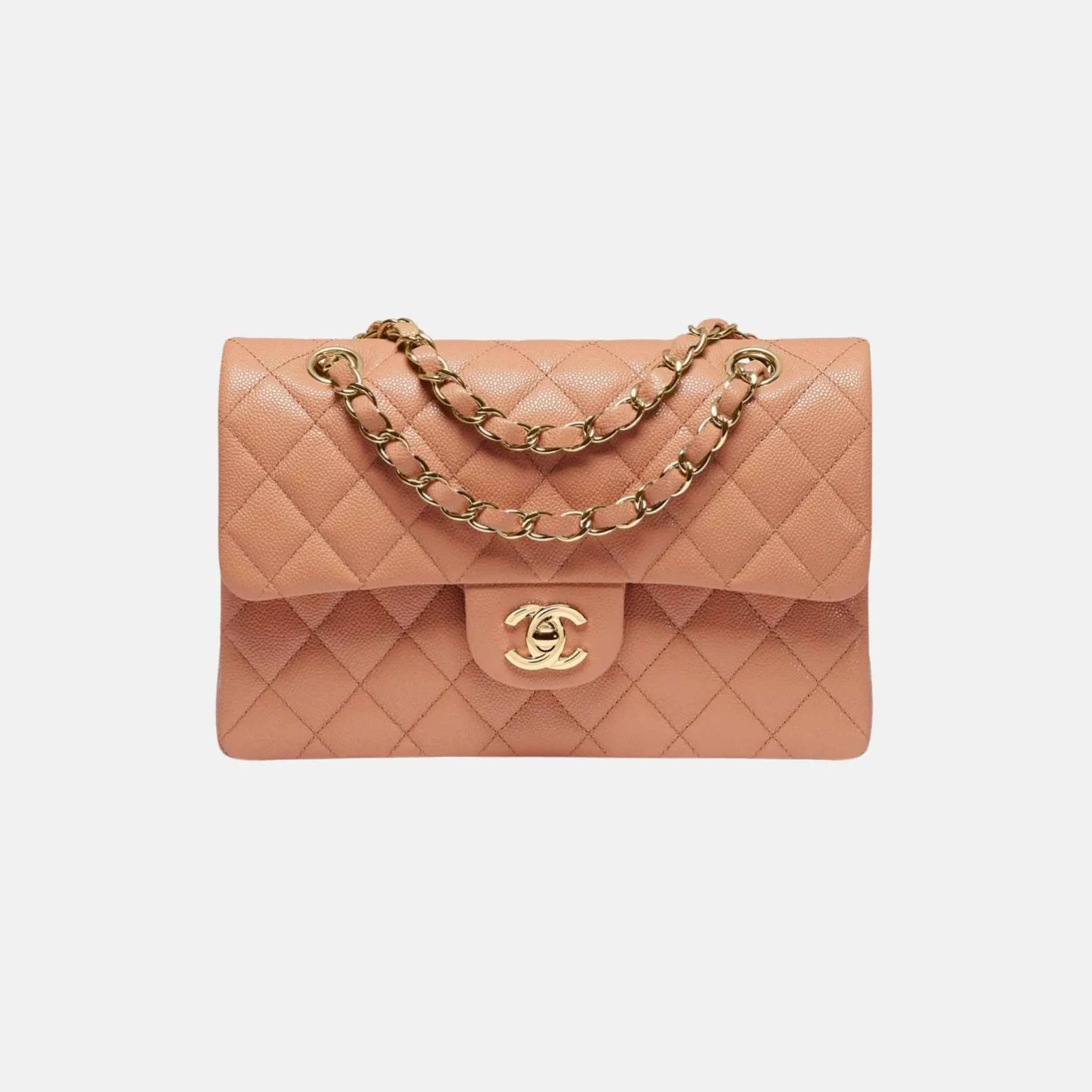 Small Classic Handbag Grained Shiny Calfskin in Gold Tone Metal