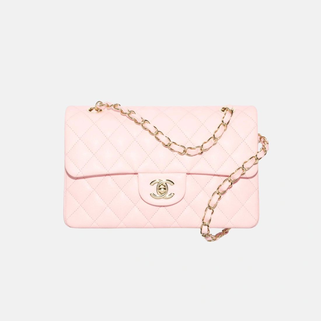 Chanel Small Classic Handbag Grained Shiny Calfskin Gold Tone Metal, Front