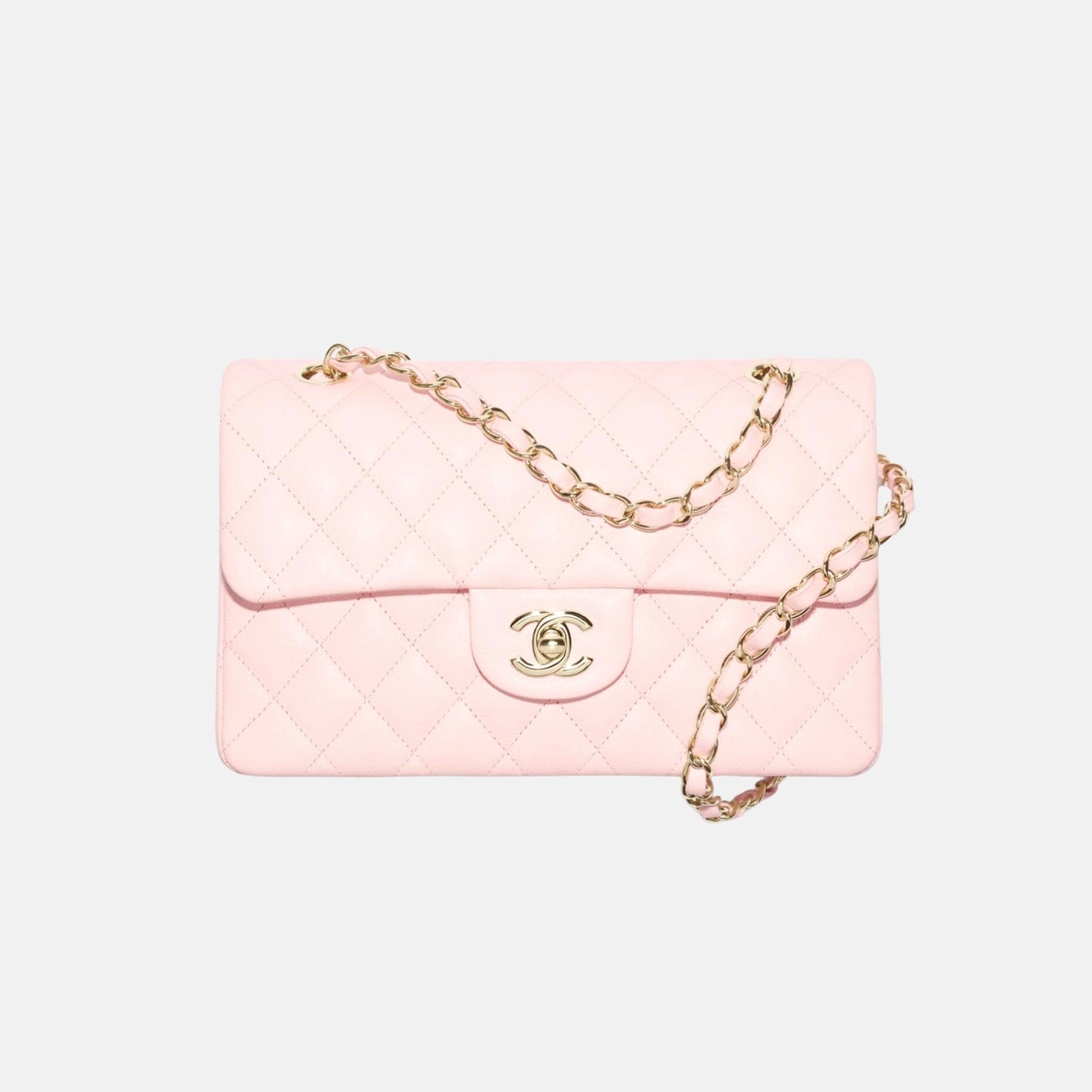 Chanel Small Classic Handbag Grained Shiny Calfskin Gold Tone Metal, Front