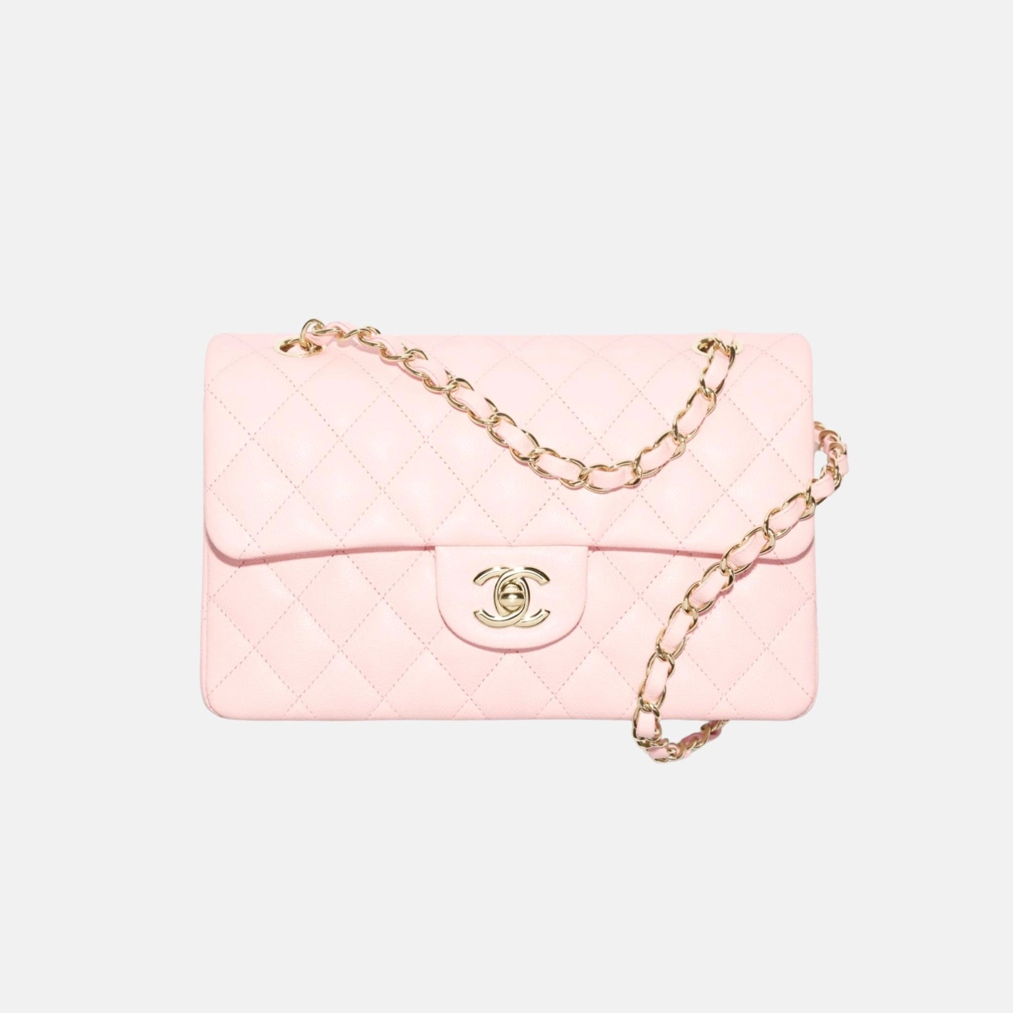 Chanel Small Classic Handbag Grained Shiny Calfskin Gold Tone Metal, Front