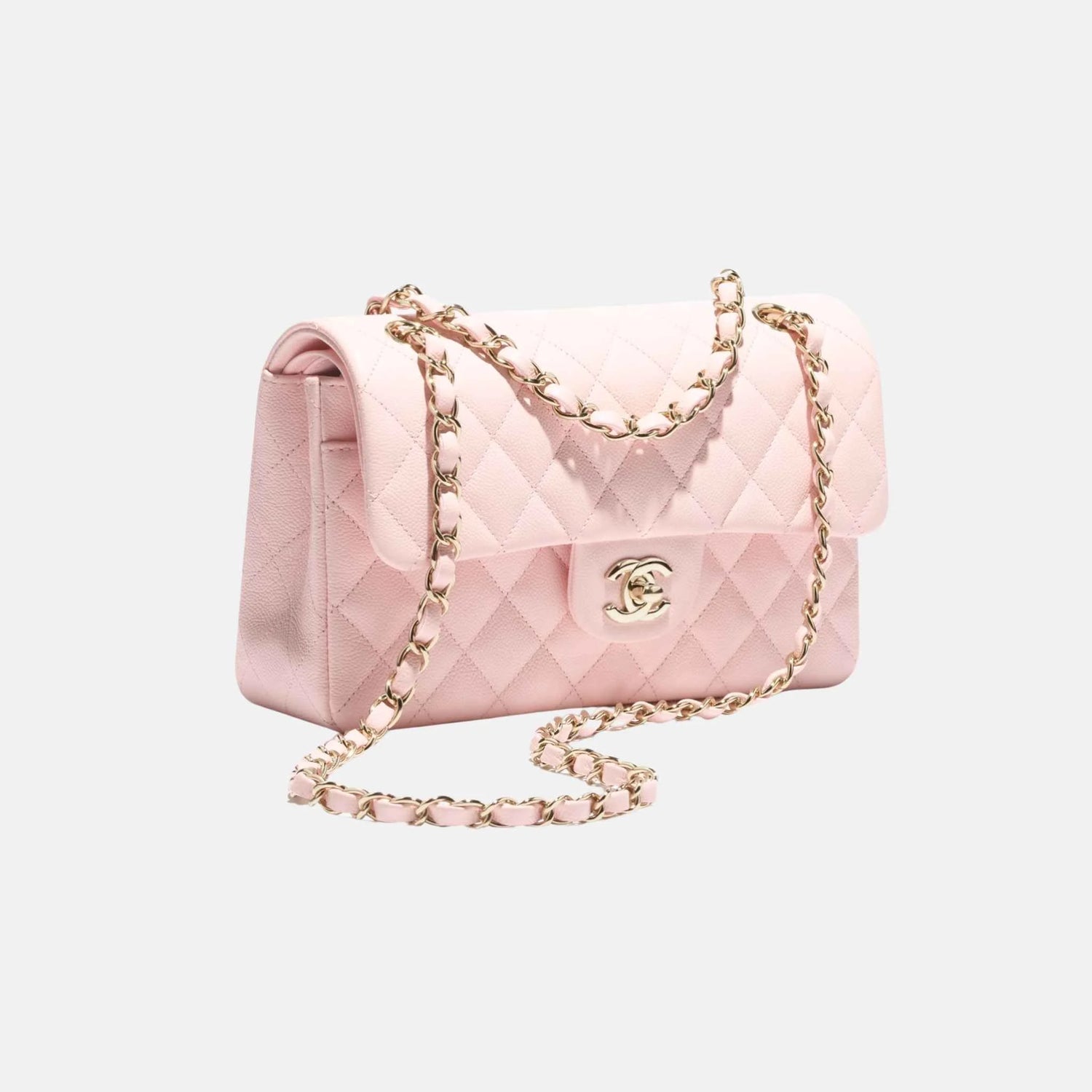 Chanel Small Classic Handbag Grained Shiny Calfskin Gold Tone Metal, Side