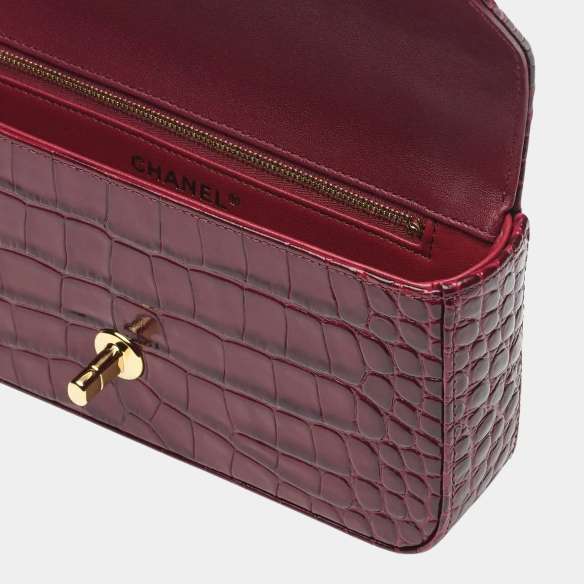 Small Flap Bag Crocodile-Embossed Calfskin Enamel &amp; Gold-tone Metal