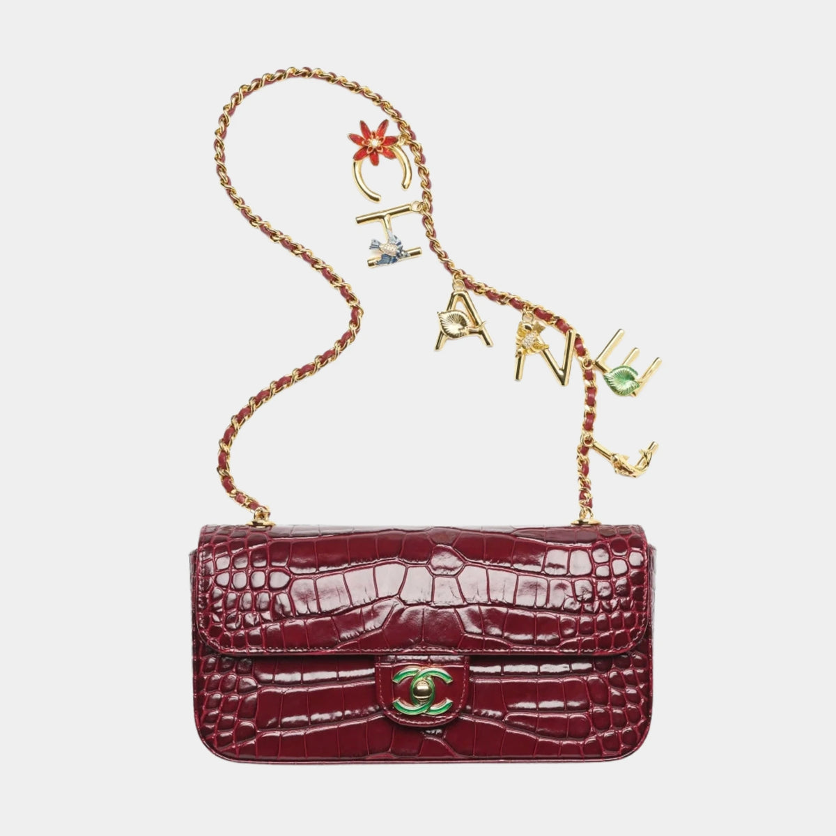 Chanel Small Flap Bag Crocodile-Embossed Calfskin Enamel &amp; Metal