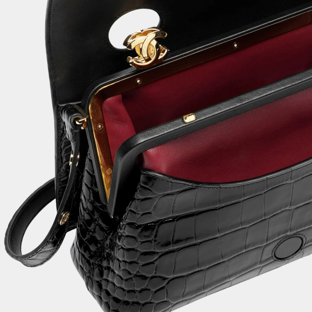 Small Flap Bag Crocodile Embossed Calfskin &amp; Gold-Tone Metal Black