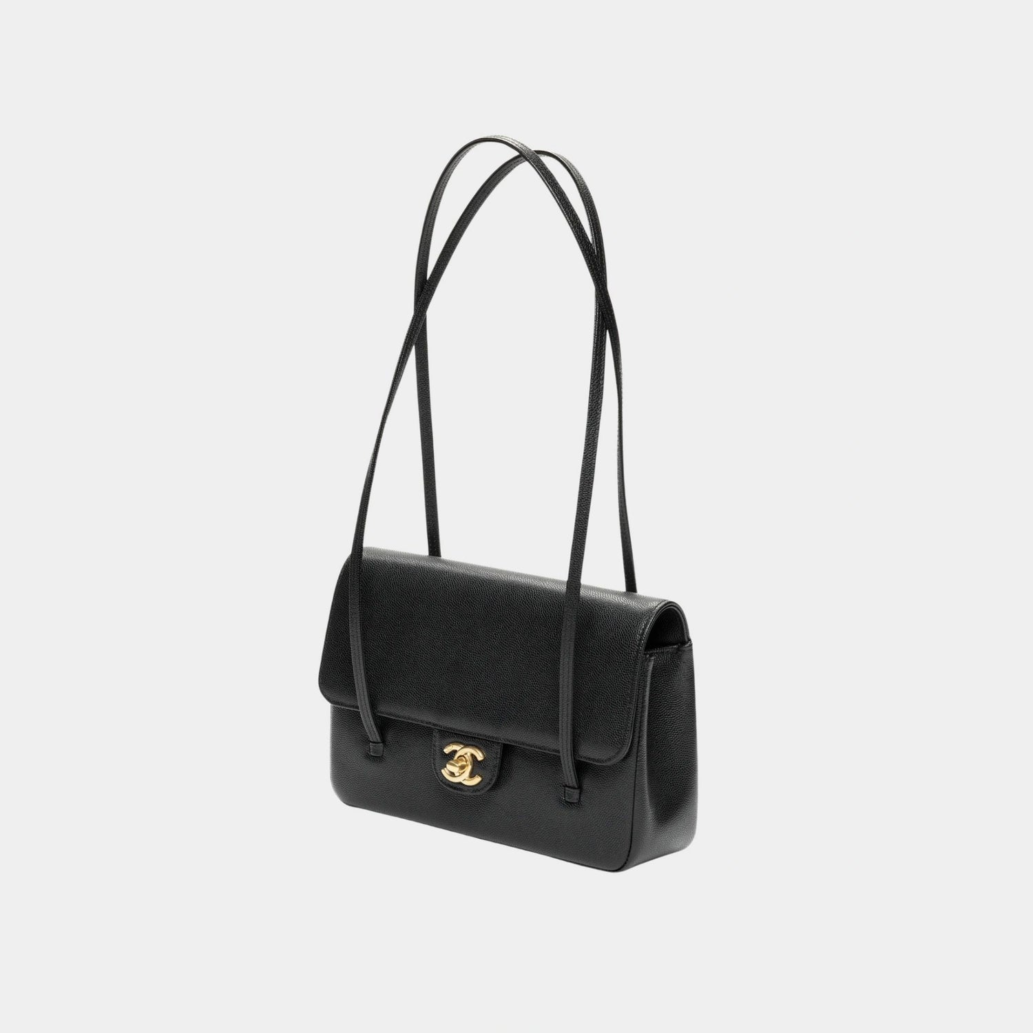 Chanel Small Flap Bag Glossy Grained Calfskin &amp; Gold-Tone Metal Black, Front 