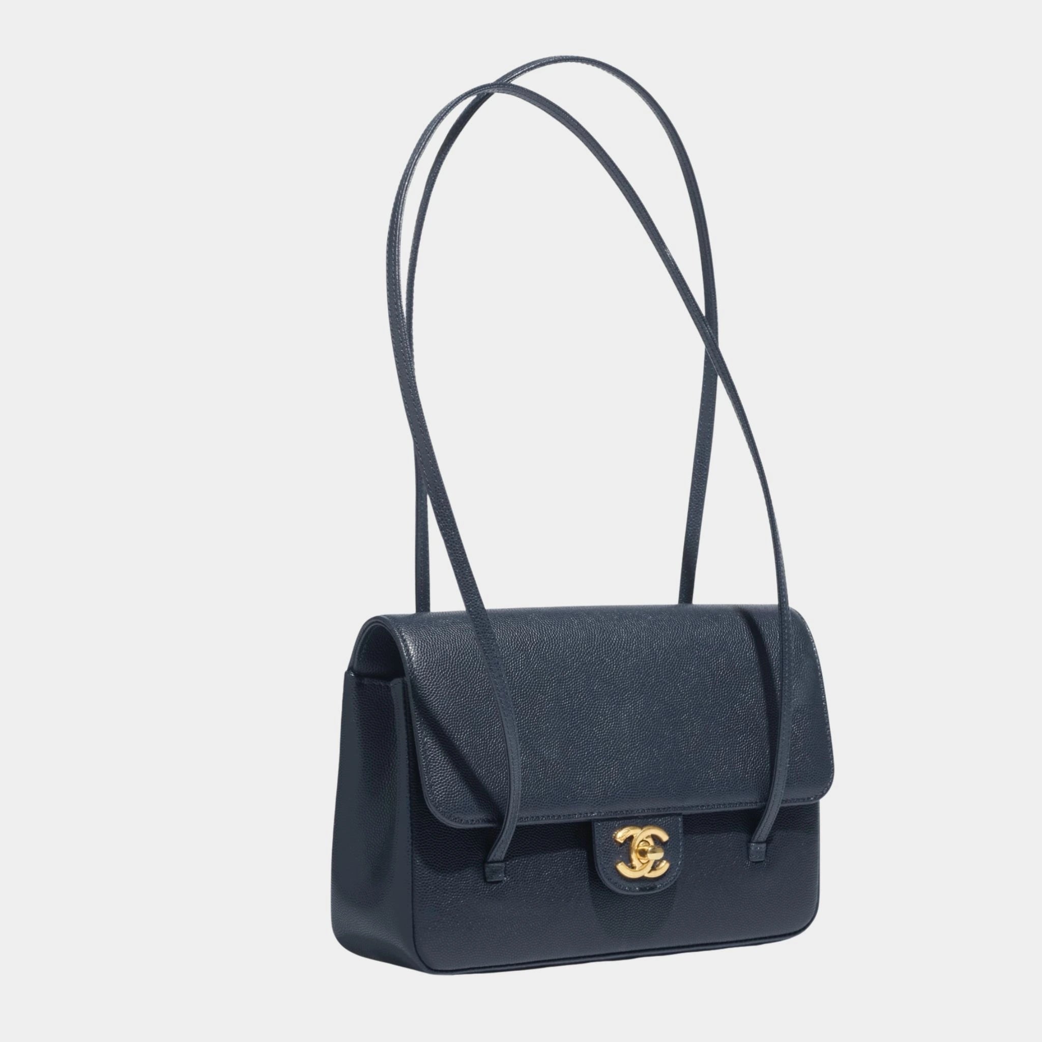 Chanel Small Flap Bag Grained Shiny Calskin &amp; Gold Tone Metal , Side
