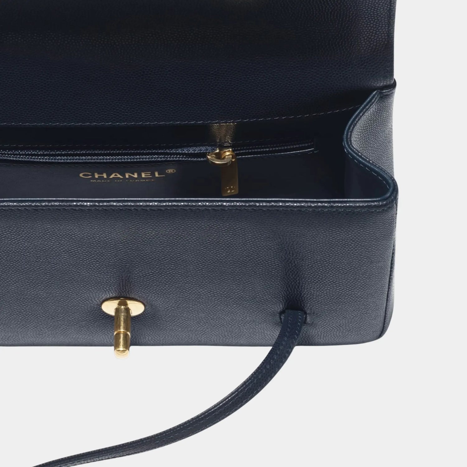 Chanel Small Flap Bag Grained Shiny Calskin &amp; Gold Tone Metal , Top