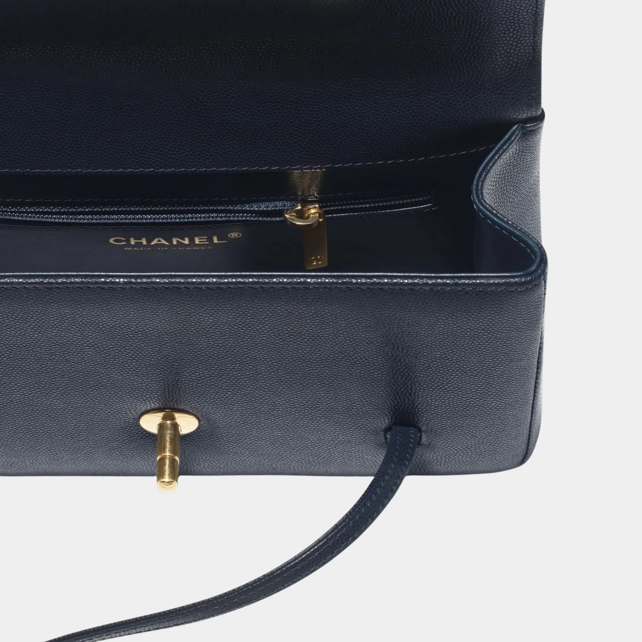 Chanel Small Flap Bag Grained Shiny Calskin &amp; Gold Tone Metal , Top