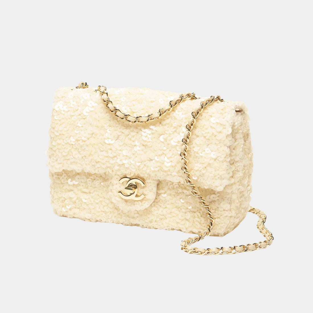 Chanel Small Flap Bag Sequins &amp; Gold-Tone Metal Ecru