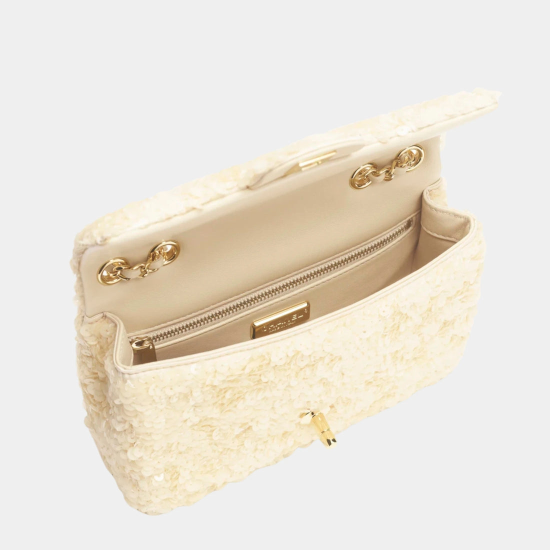 Chanel Small Flap Bag Sequins & Gold-Tone Metal Ecru