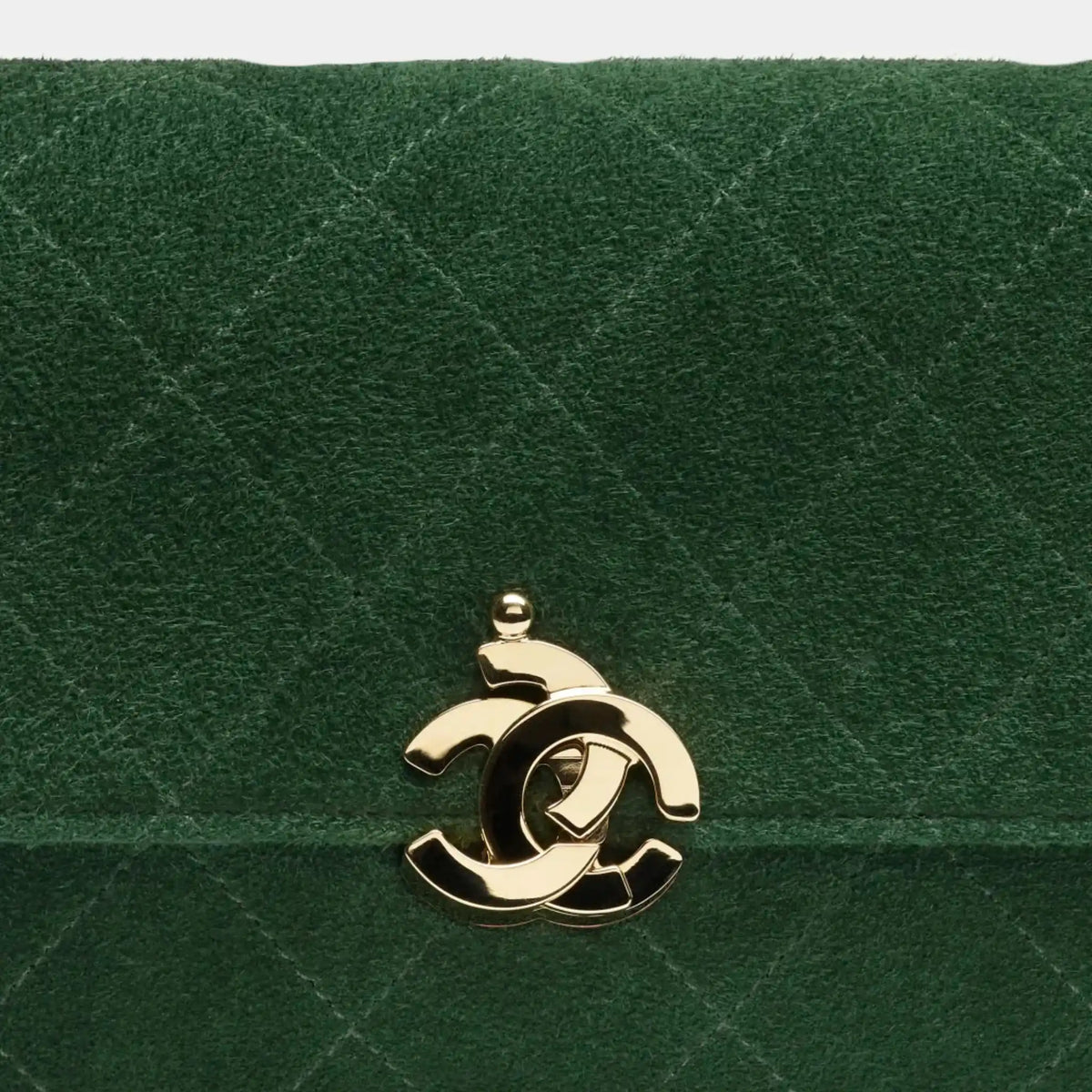 Chanel Small Flap Bag Suede Calfskin &amp; Gold-Tone Metal Dark green