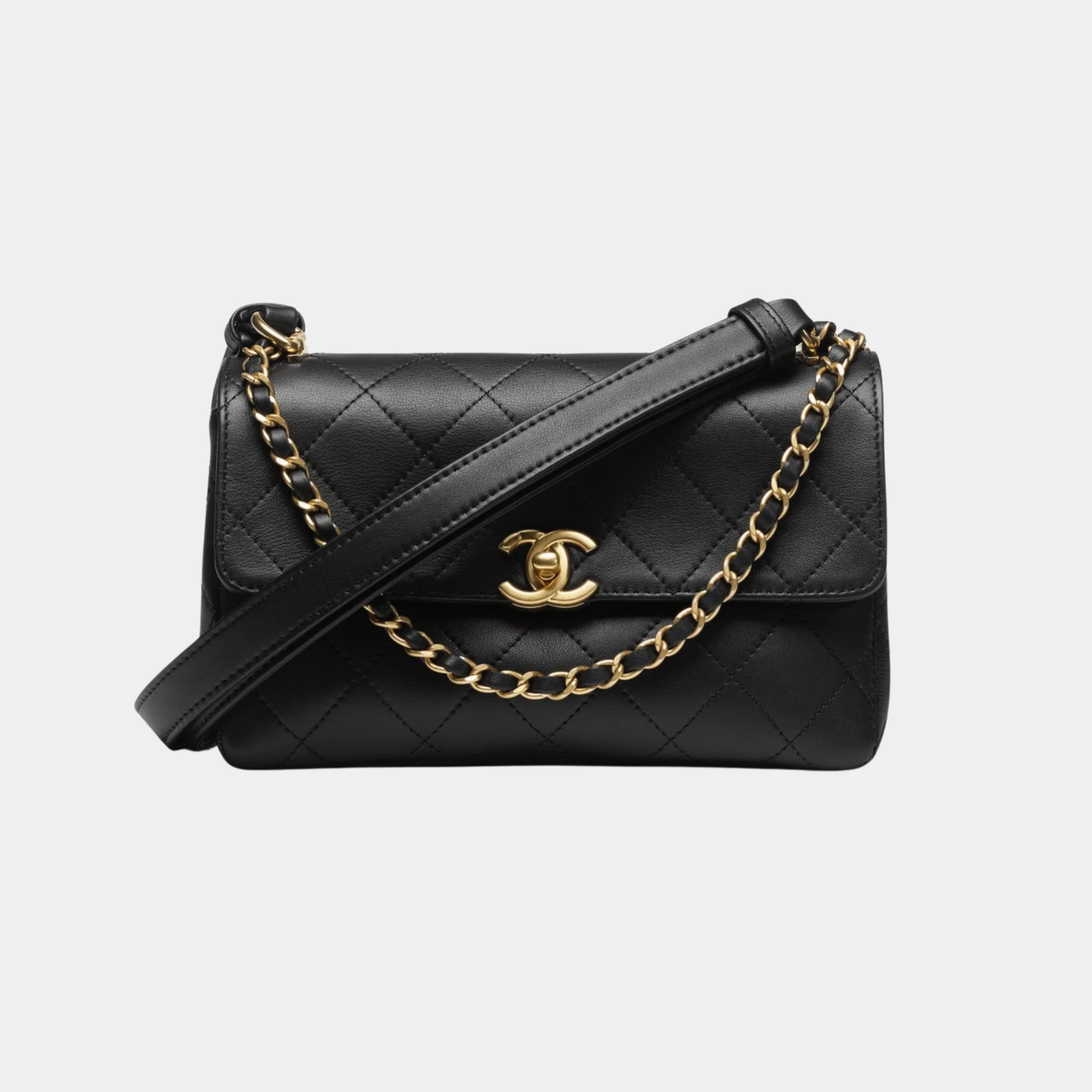 Chanel Small Flap Bag with Top Handle Calfskin &amp; Gold-Tone Metal, Black