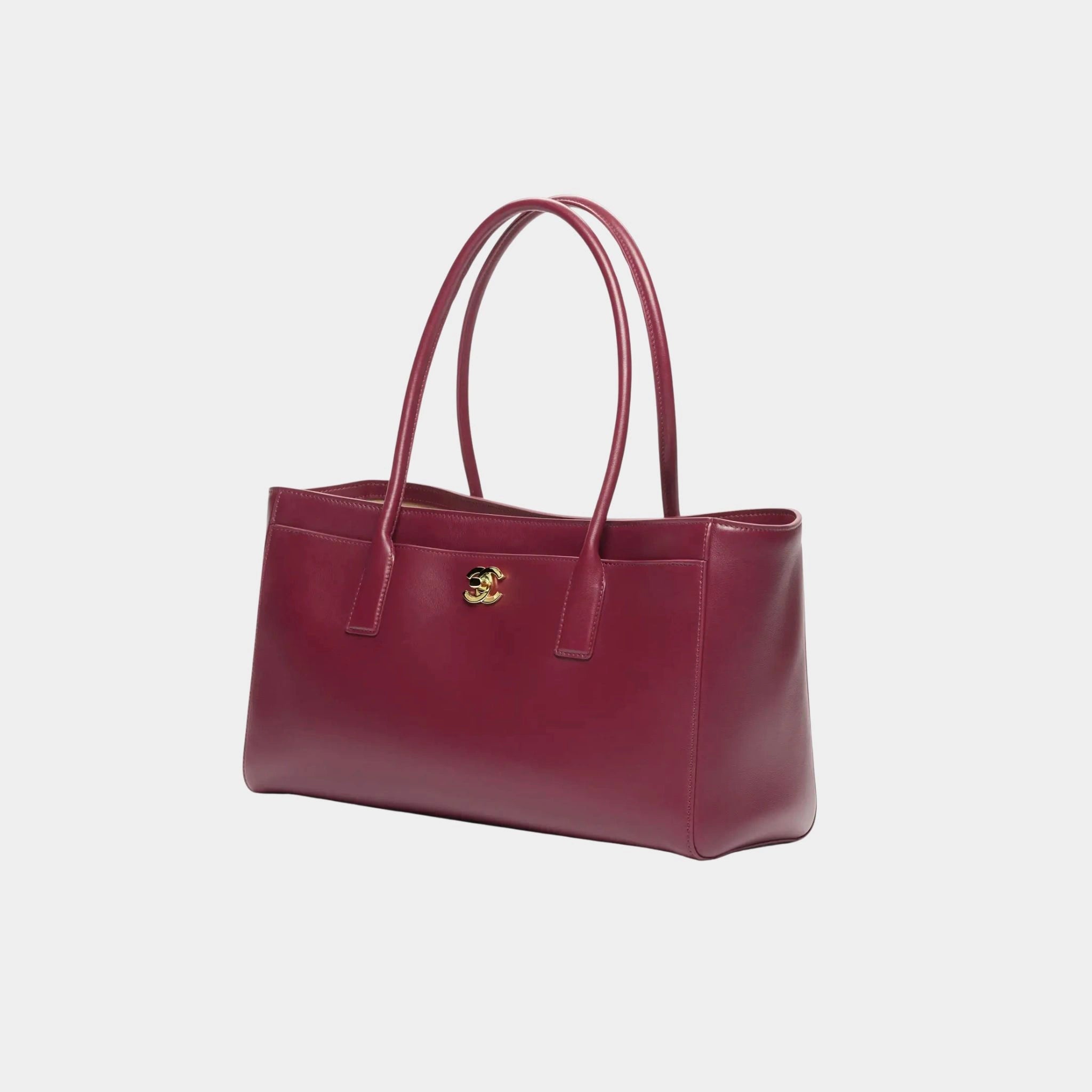 Chanel Small Shopping Bag Calfskin &amp; Gold-Tone Metal, Dark Burgundy, Front